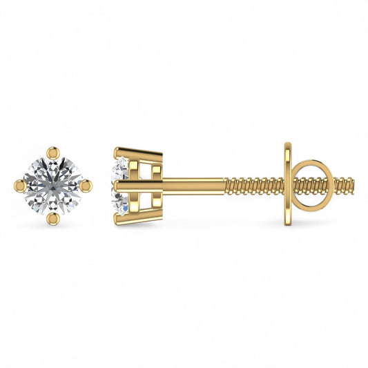 Gold earring with a clear gemstone on a white background