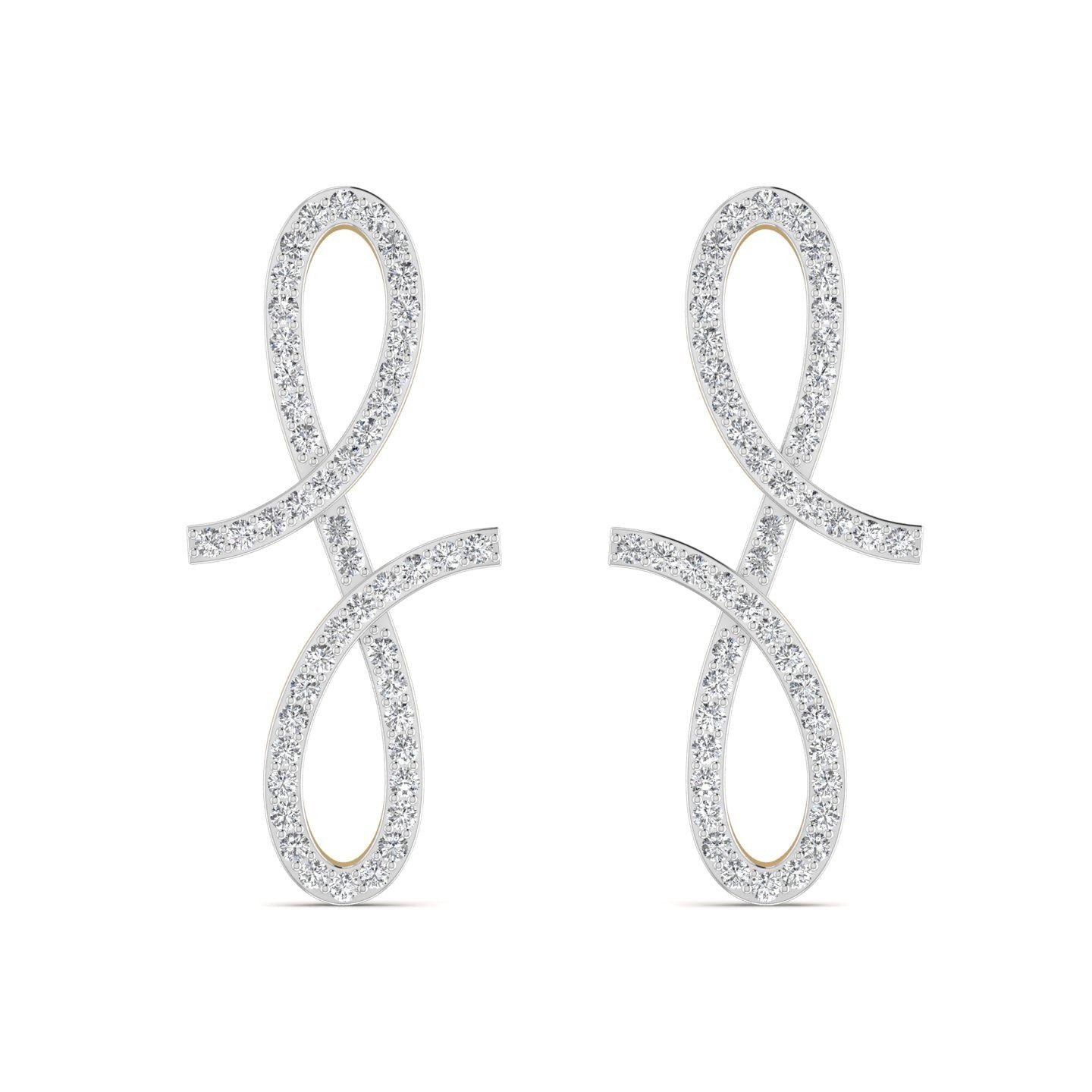 A pair of 18 karat gold earrings featuring a mini pave diamond design.