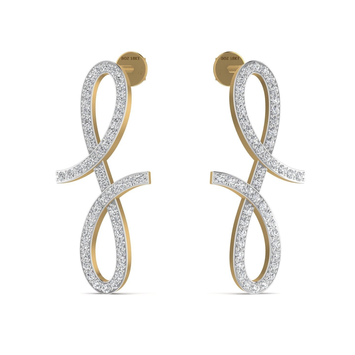 A pair of 18 karat gold earrings featuring a mini pave diamond design.