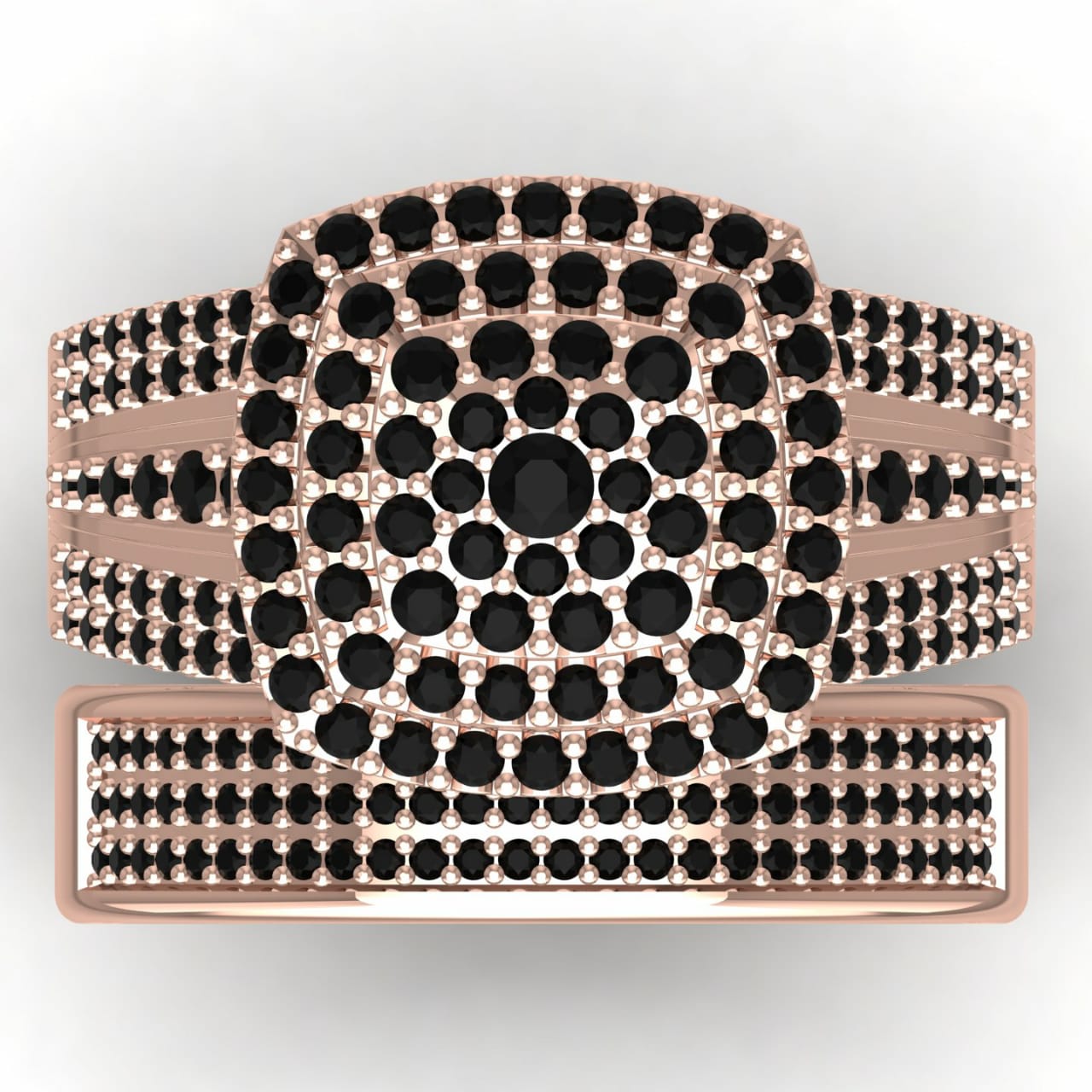 Omoni Cushion Cut Cluster Black Diamond Bride Set in 18K Gold