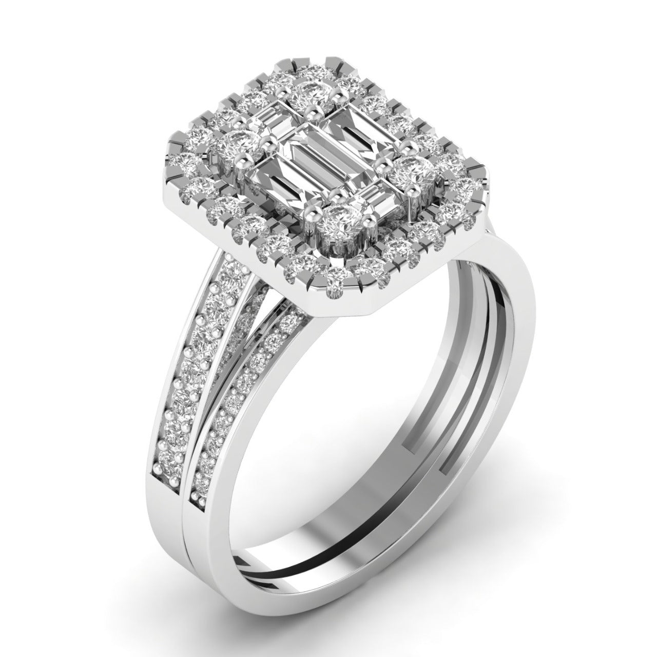 Royal Baguette Cut Natural Diamond Bride Set in 18K Gold