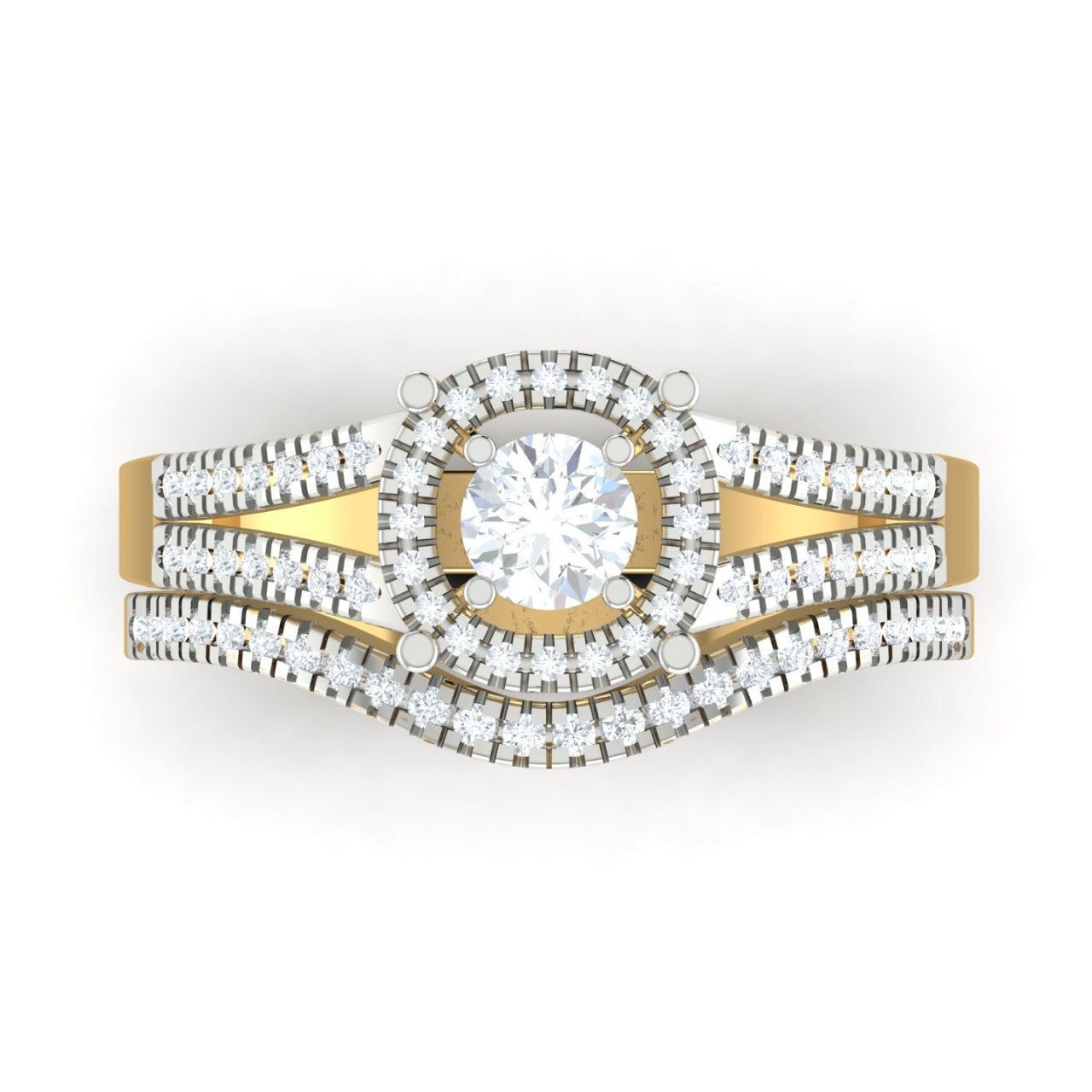 Precious Round Cut Diamond Cluster Bride Set in 18K Gold