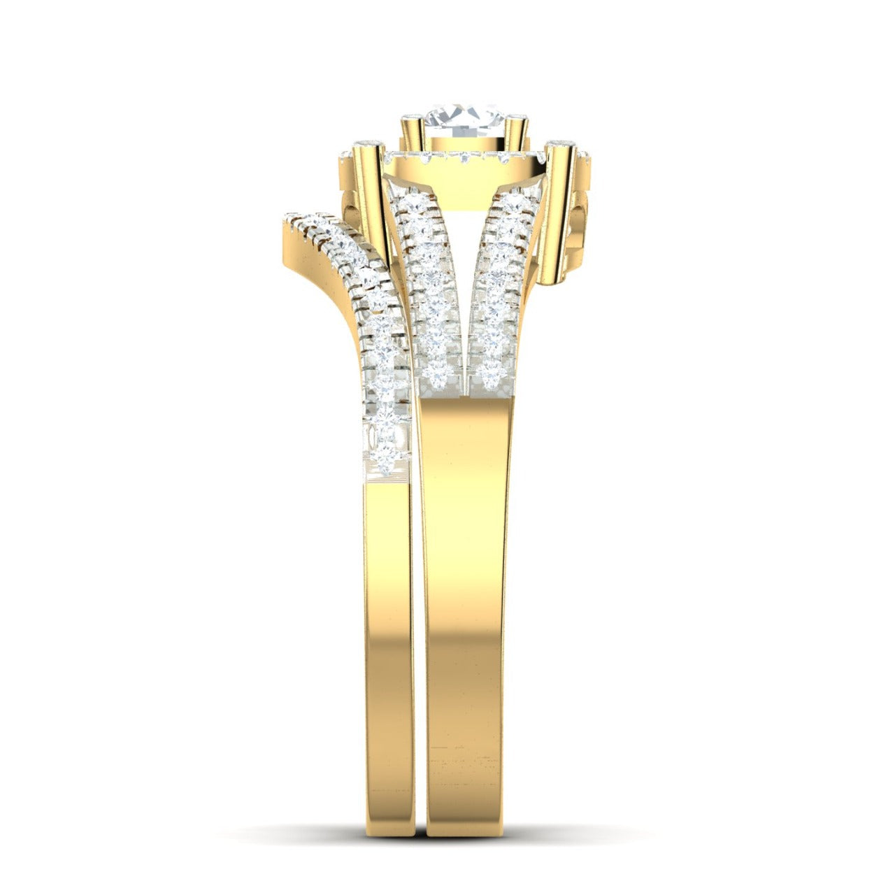 Precious Round Cut Diamond Cluster Bride Set in 18K Gold