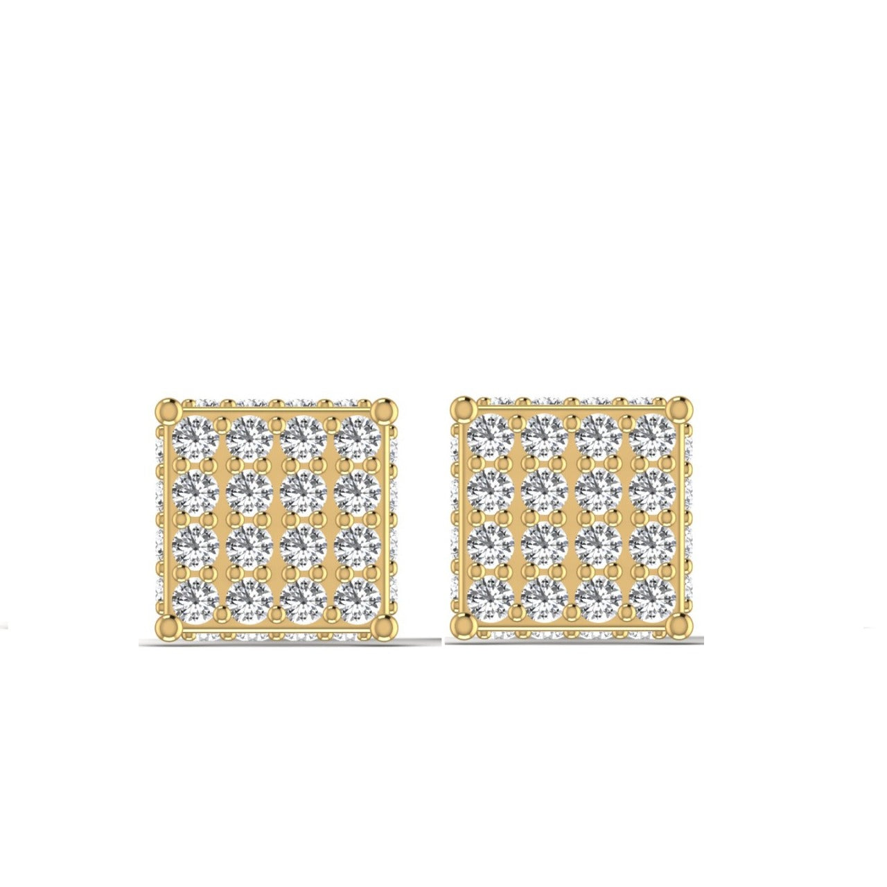 Linear Square Cluster Natural Diamond Stud Earrings