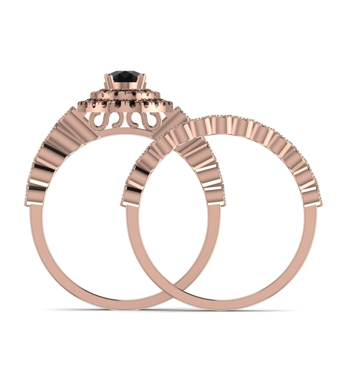 Lucy Oval Cut Natural Black Diamond Bride Set in 18K Gold
