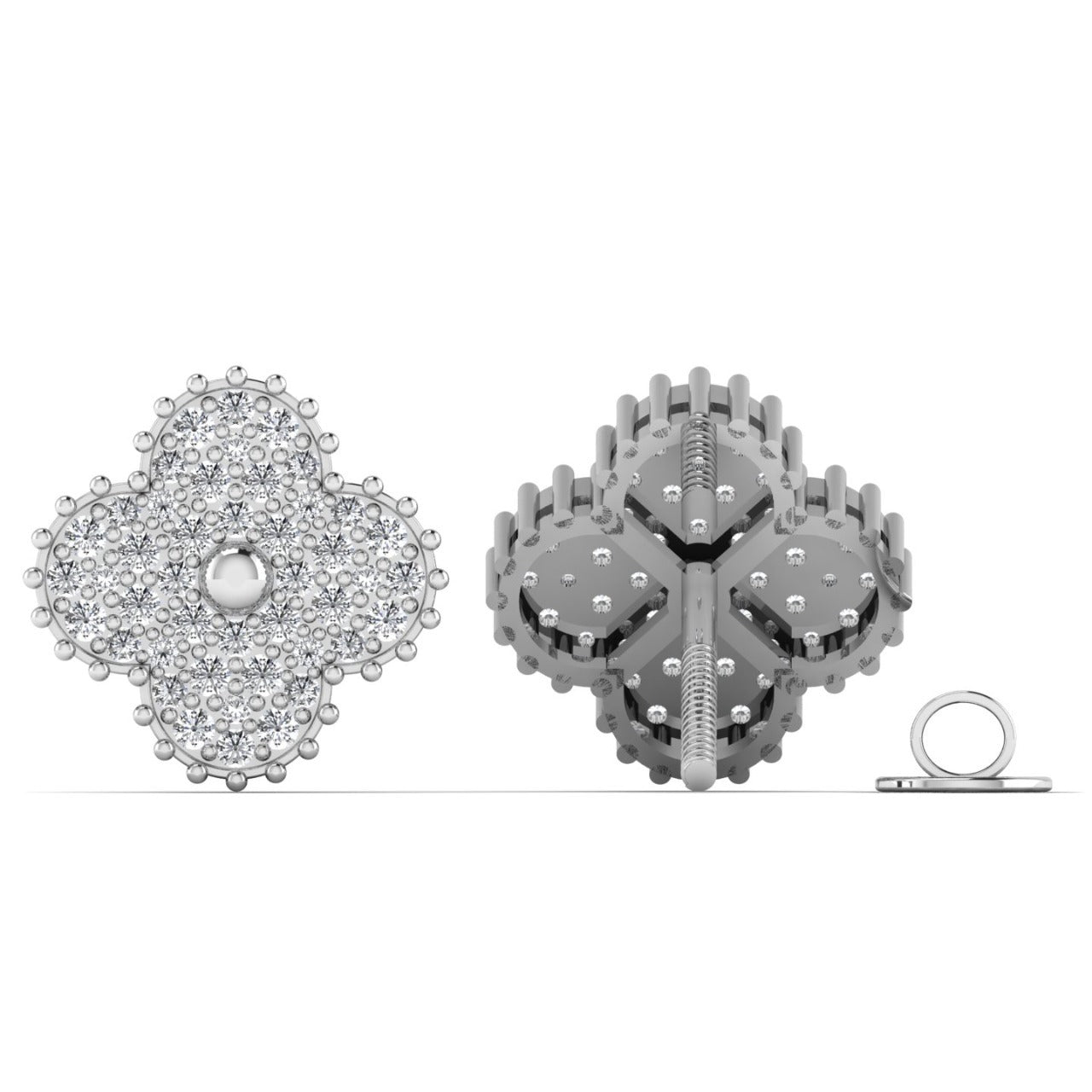 Midball Clover Diamond Stud Earrings in 18k Gold