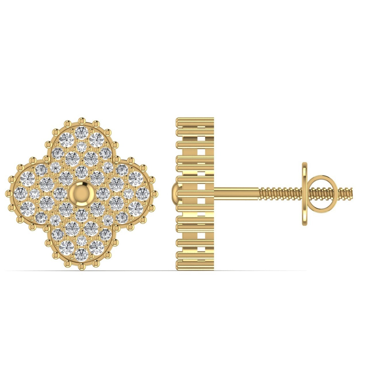 Midball Clover Diamond Stud Earrings in 18k Gold