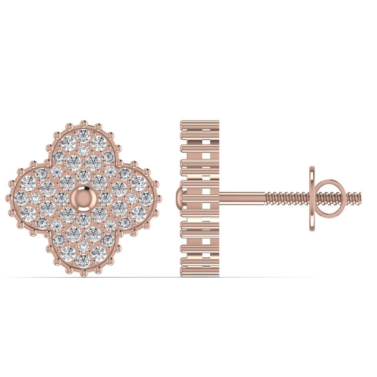 Midball Clover Diamond Stud Earrings in 18k Gold