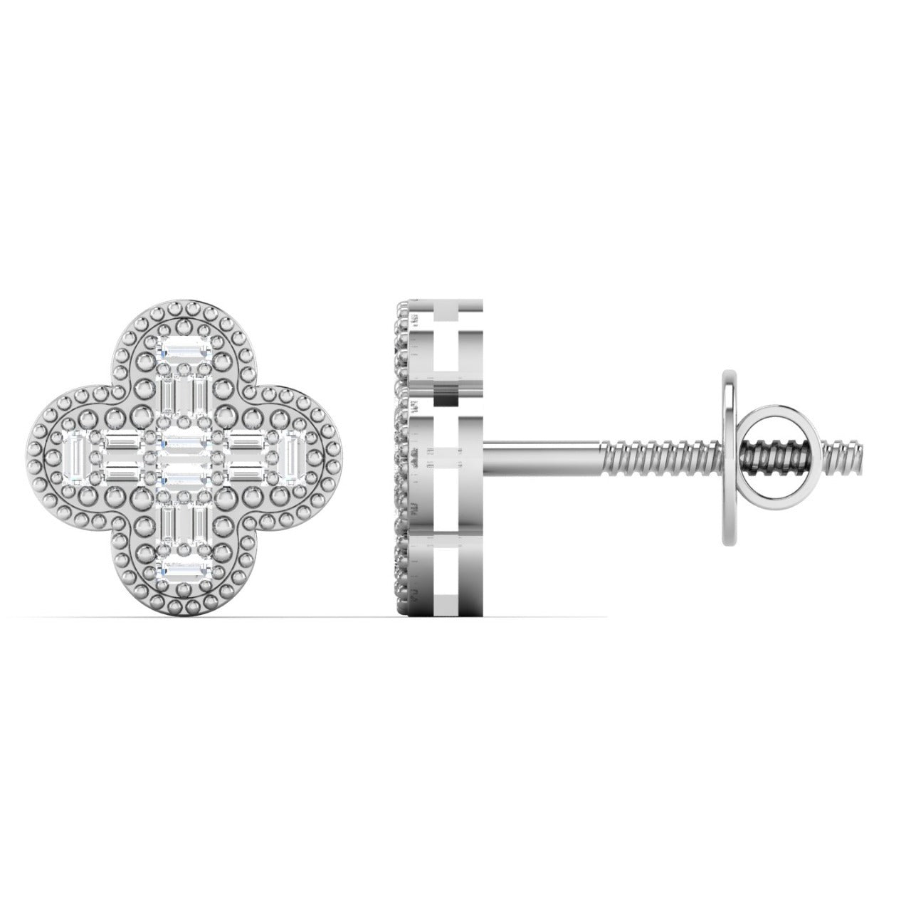 Baguette Clover Diamond Studs in 18K Gold