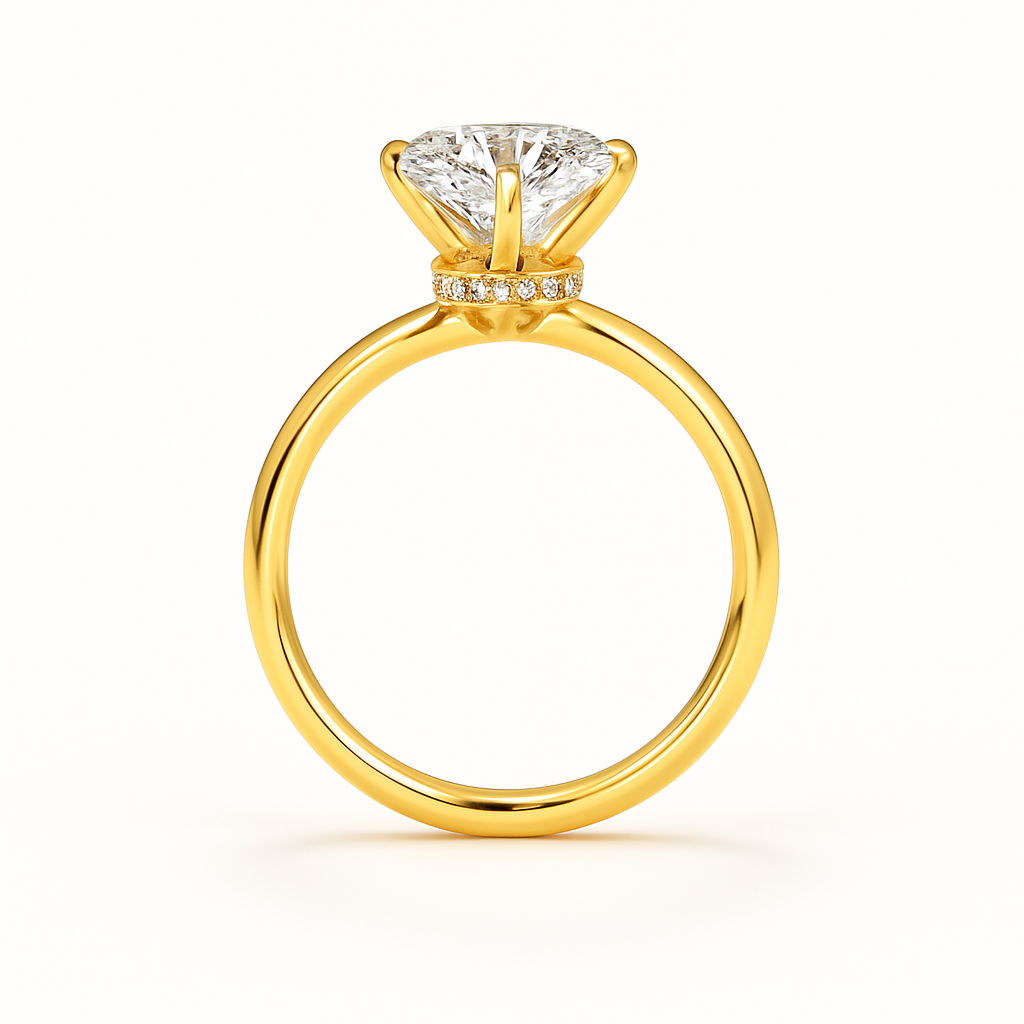 Gold ring with a diamond on a white background