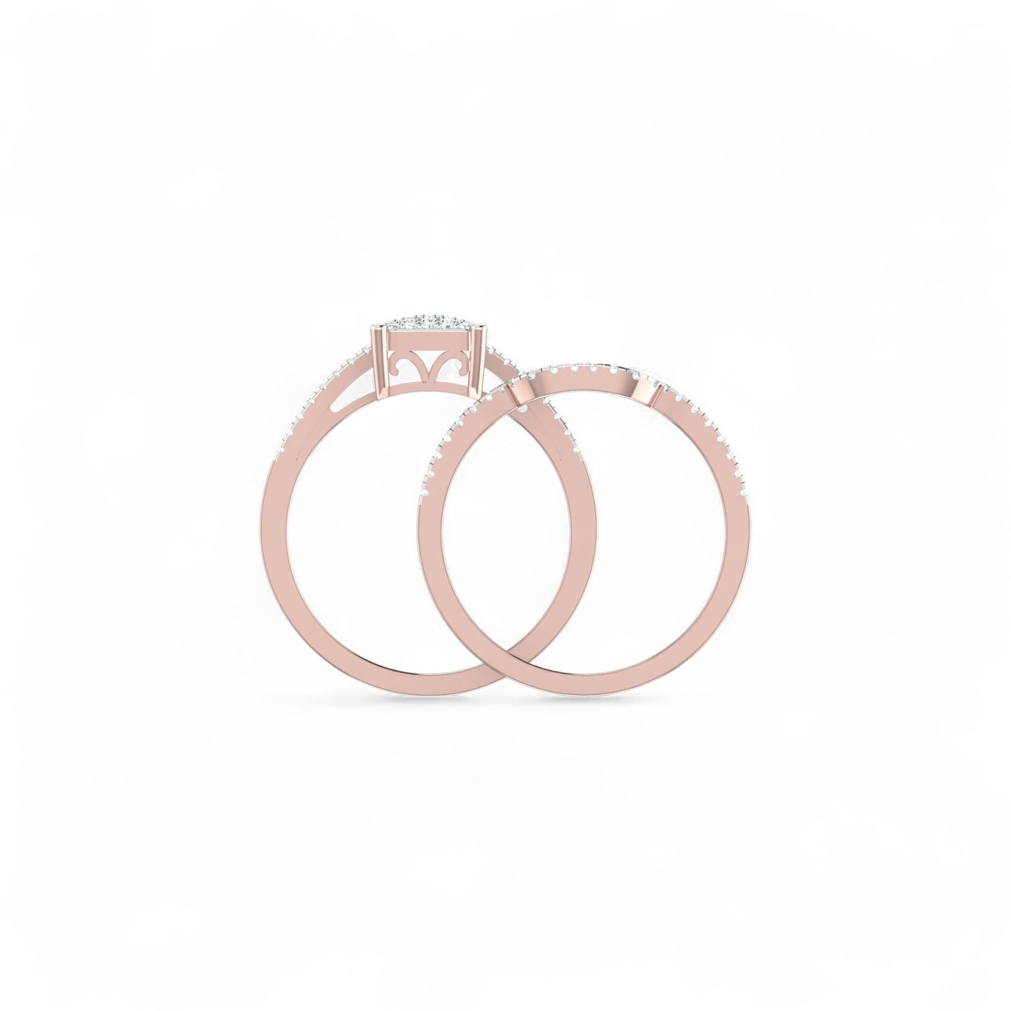 Rose gold ring with a diamond on a white background
