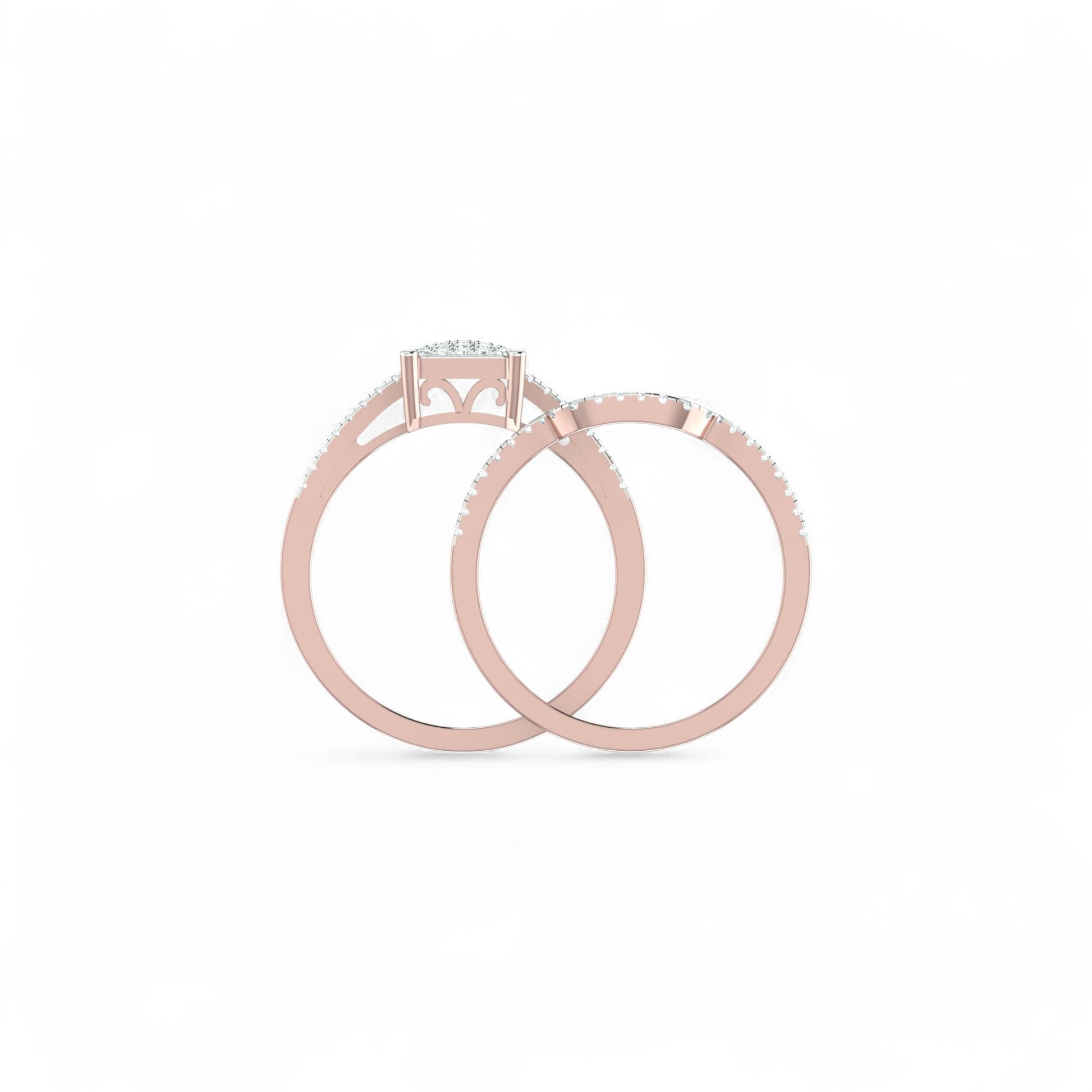 Rose gold ring with a diamond on a white background