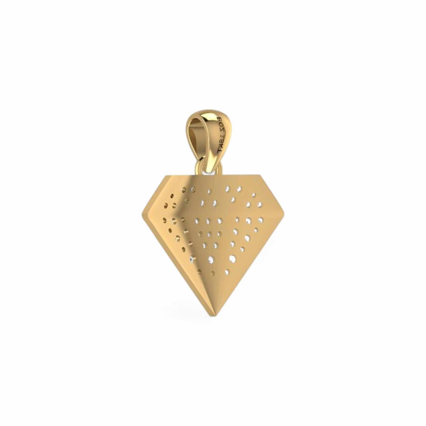 Gold pendant with geometric design on a white background