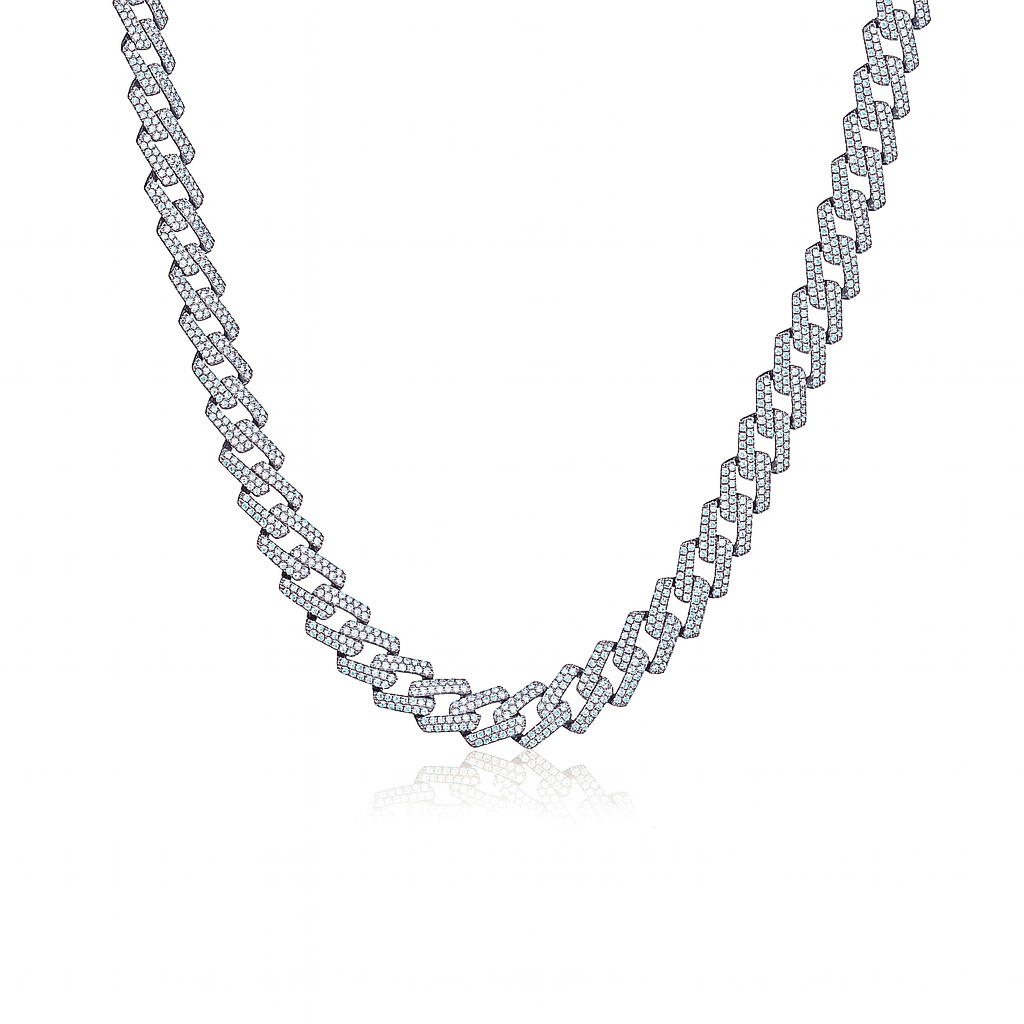 Silver chain necklace on a white background