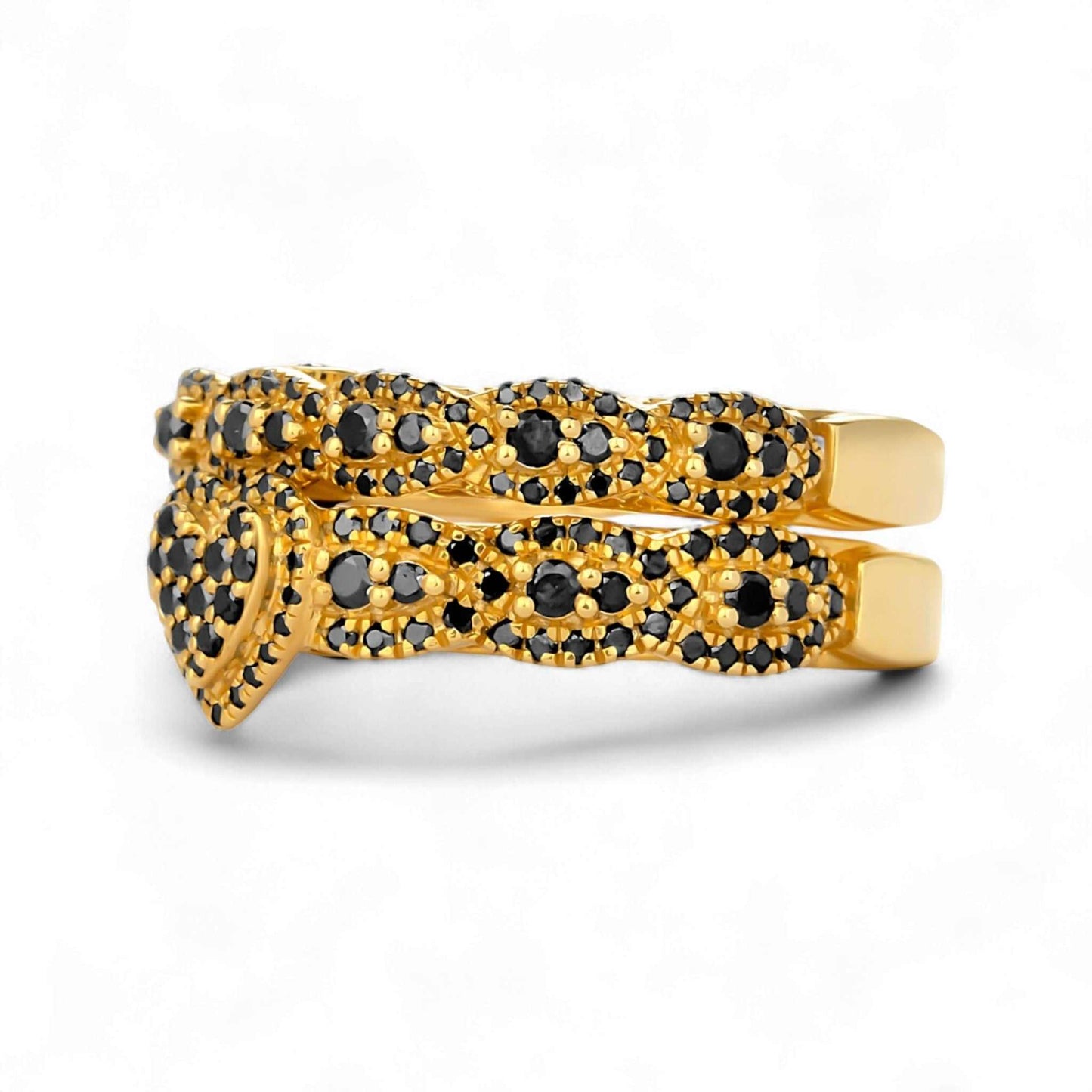 Ruby Heart Cut Black Diamond Cluster Bride Set in 18KT Gold