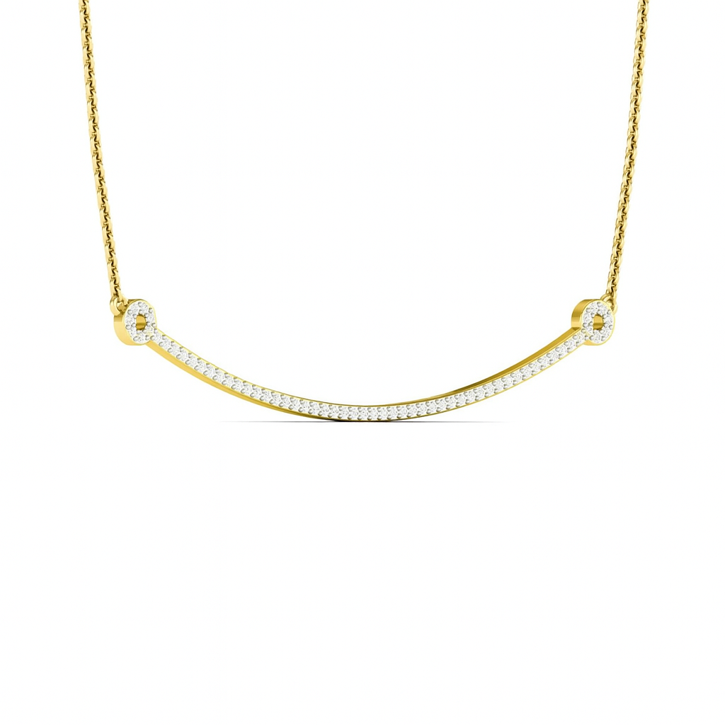 Gold necklace with small diamonds on a white background