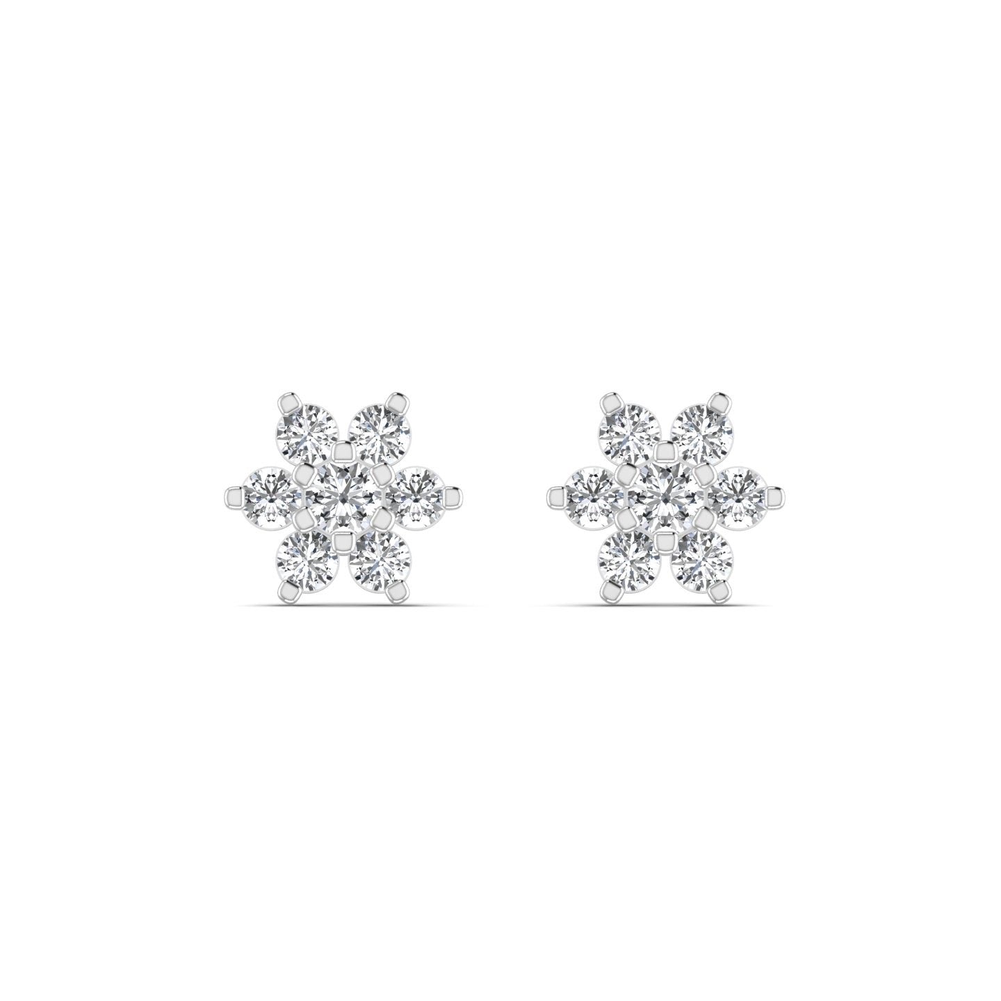 Pair of diamond snowflake earrings on a white background