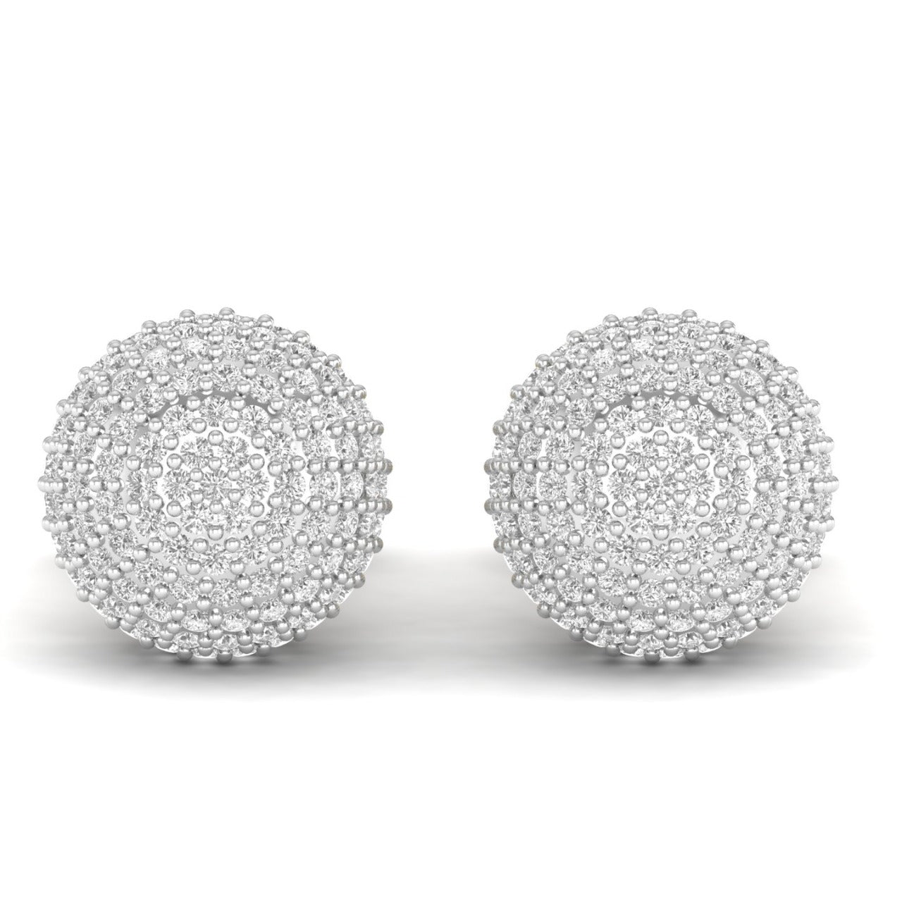 Pair of silver spherical earrings on a white background