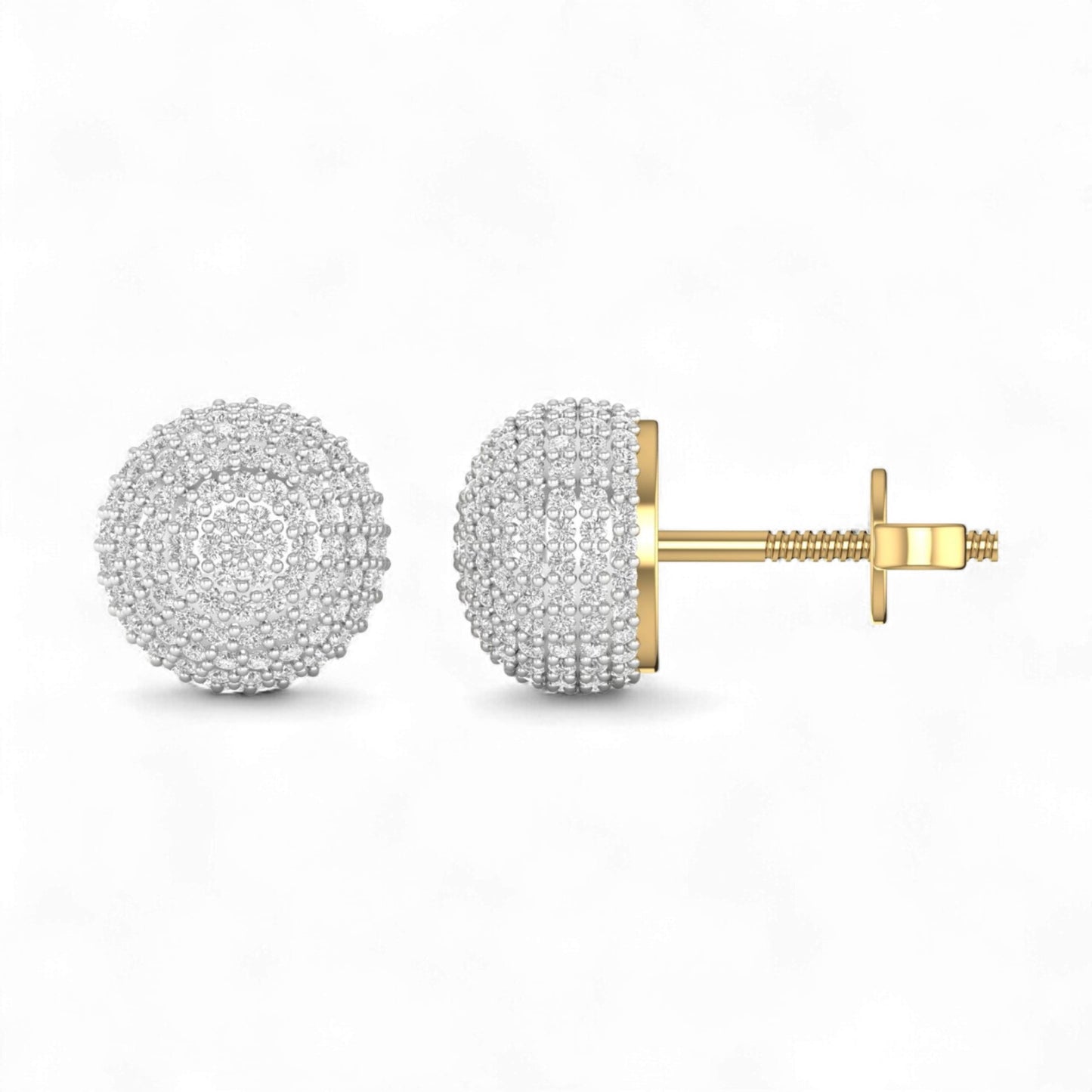 Pair of gold and silver ball earrings on a white background