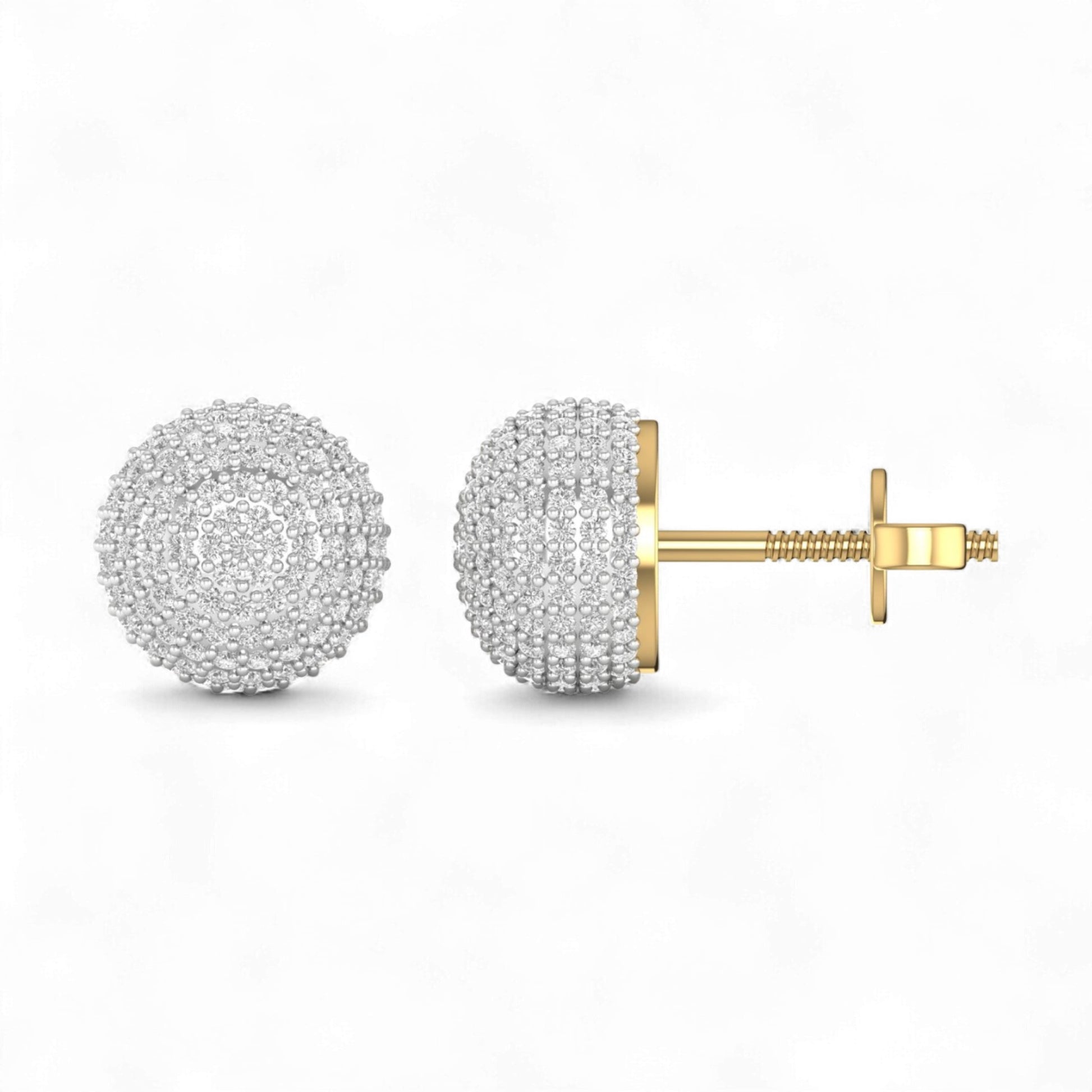Pair of gold and silver ball earrings on a white background