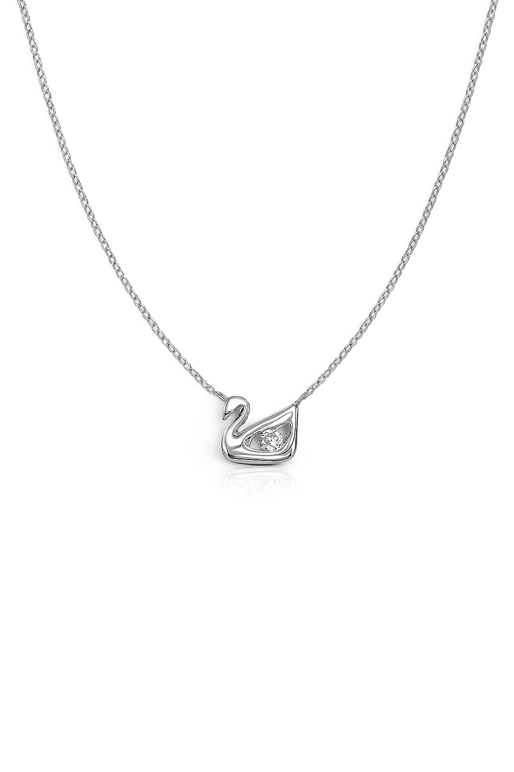Silver swan pendant necklace on a white background