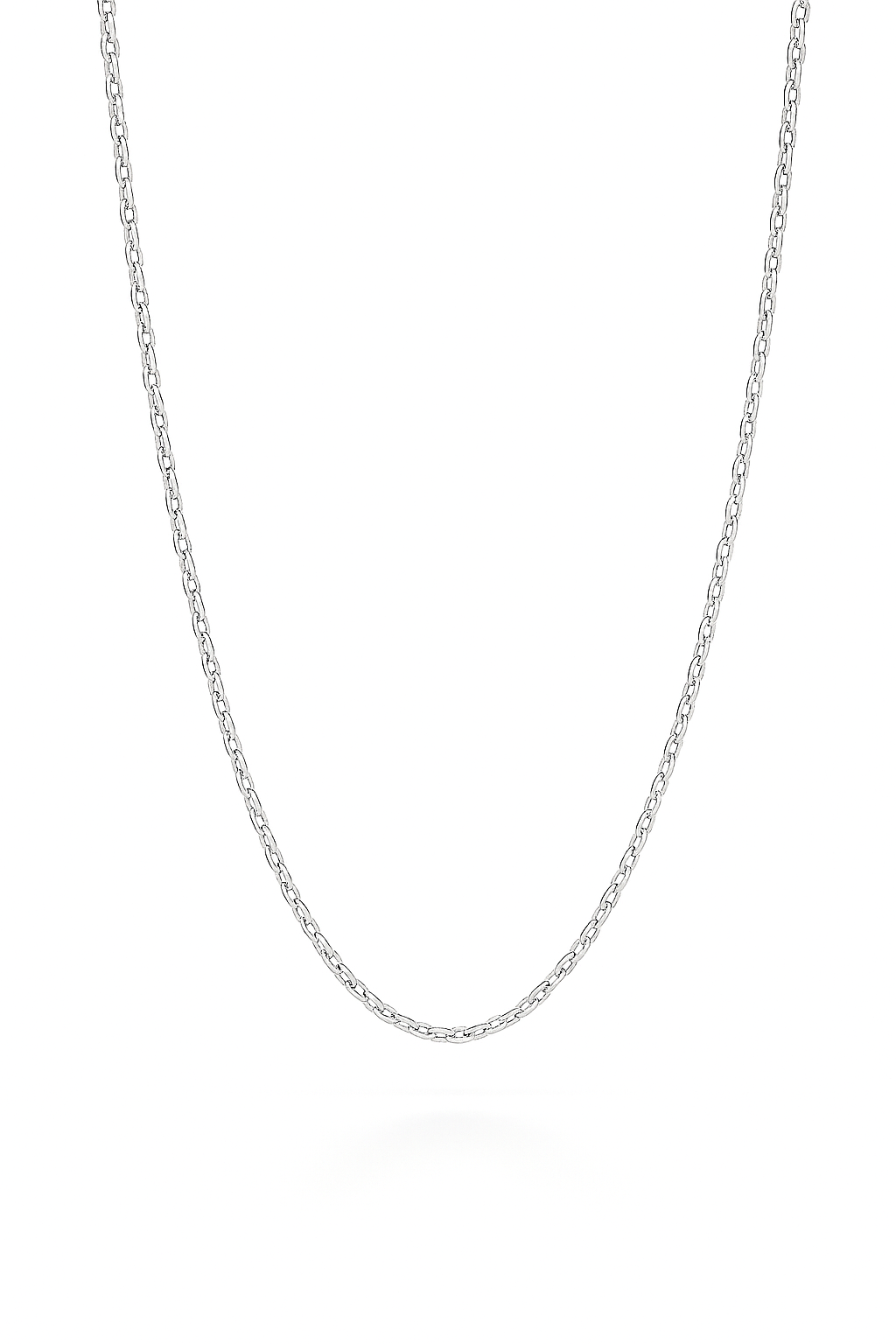 Silver chain necklace on a white background