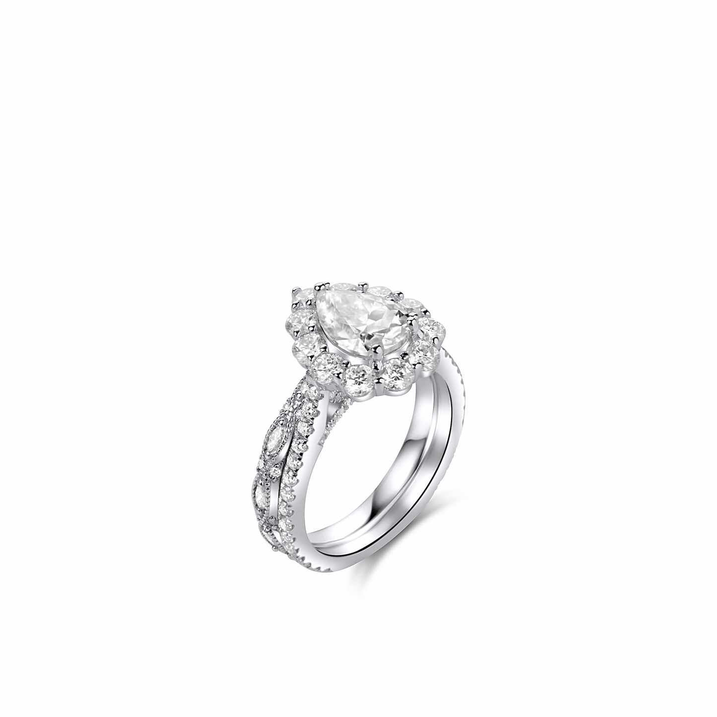 BOZ Lavie Pear Cut Moissanite Bride Set in 925 Sterling Silver