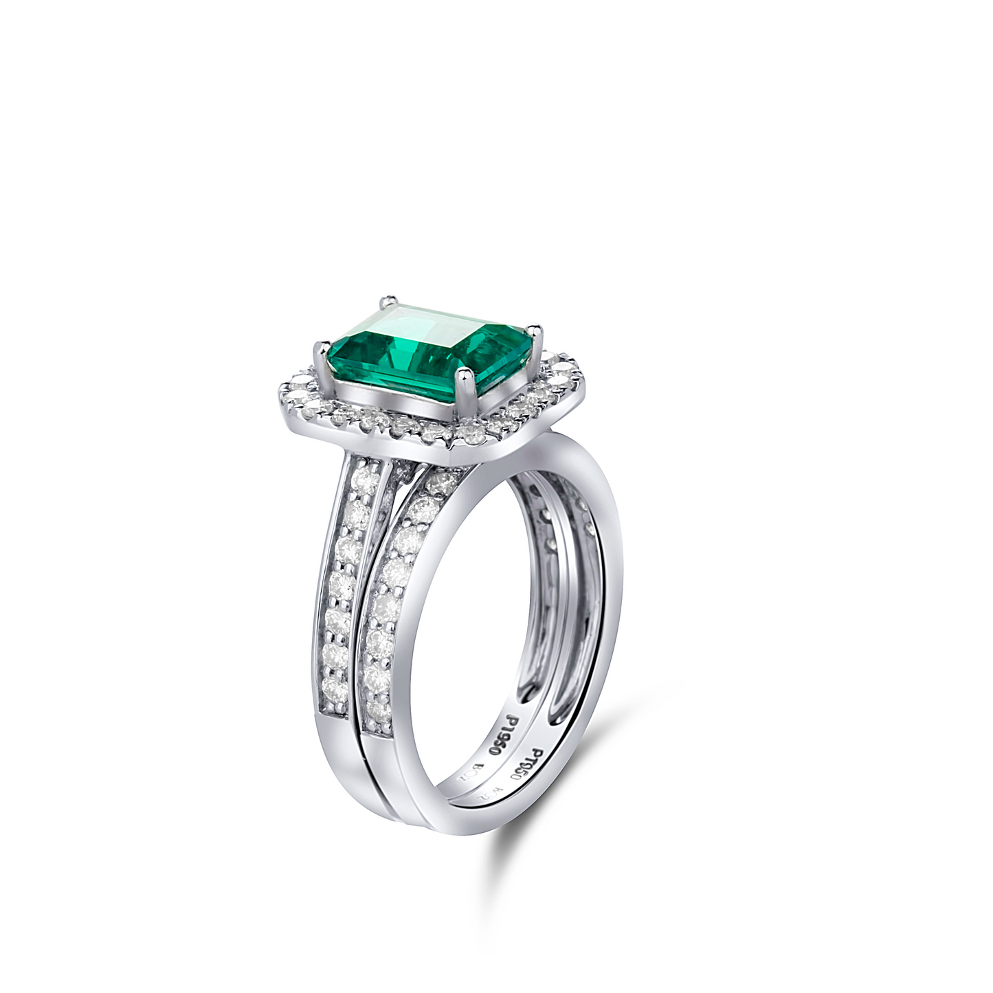 Ruby Love Radiant Cut Natural Diamond Side Stones Bride Set in Platinum