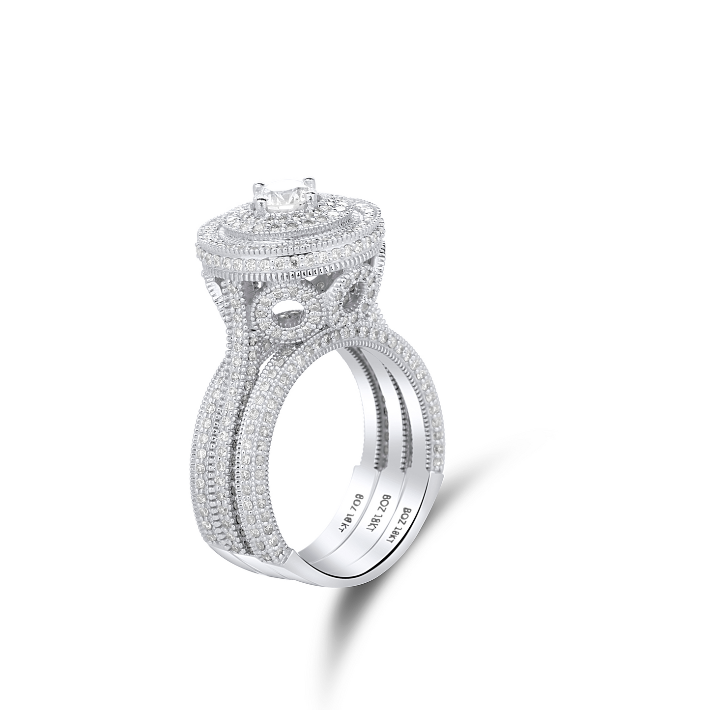 Zack Triple Halo Round Cut 3-piece Natural Diamond Bride Set in 18k Gold