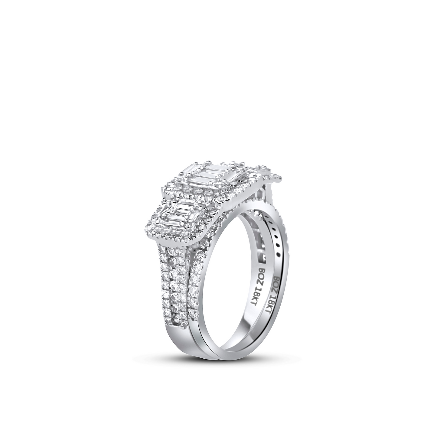 Royal Trinity Baguette Natural Diamond Bride Set in 18K Gold