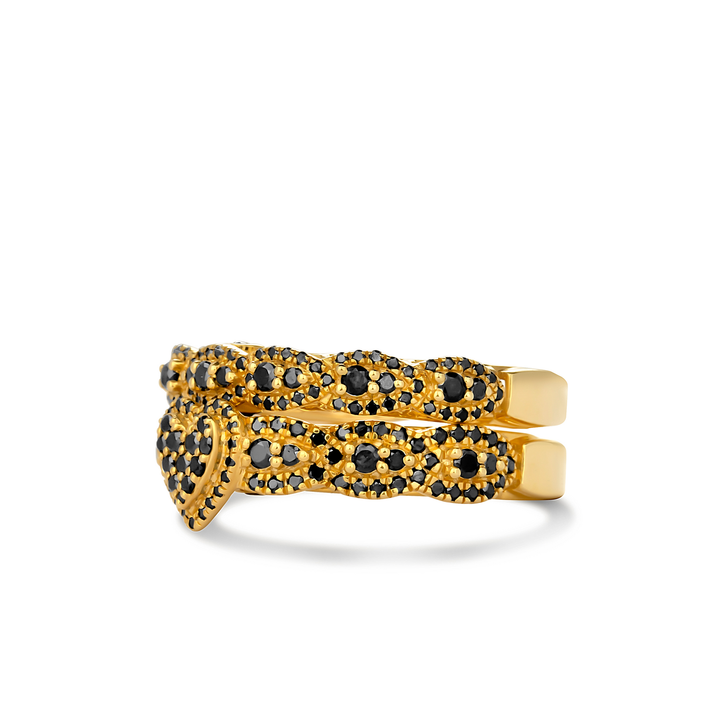 Ruby Heart Cut Black Diamond Cluster Bride Set in 18K Gold