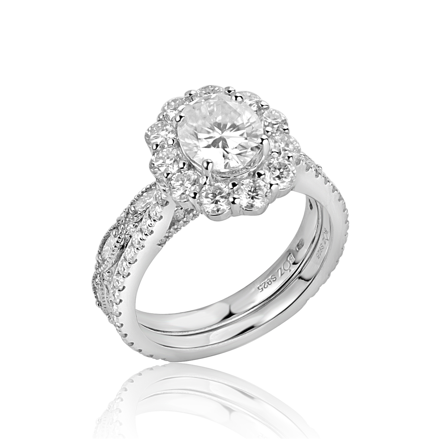 BOZ Lavie Oval Cut Moissanite Bride Set in 925 Sterling Silver