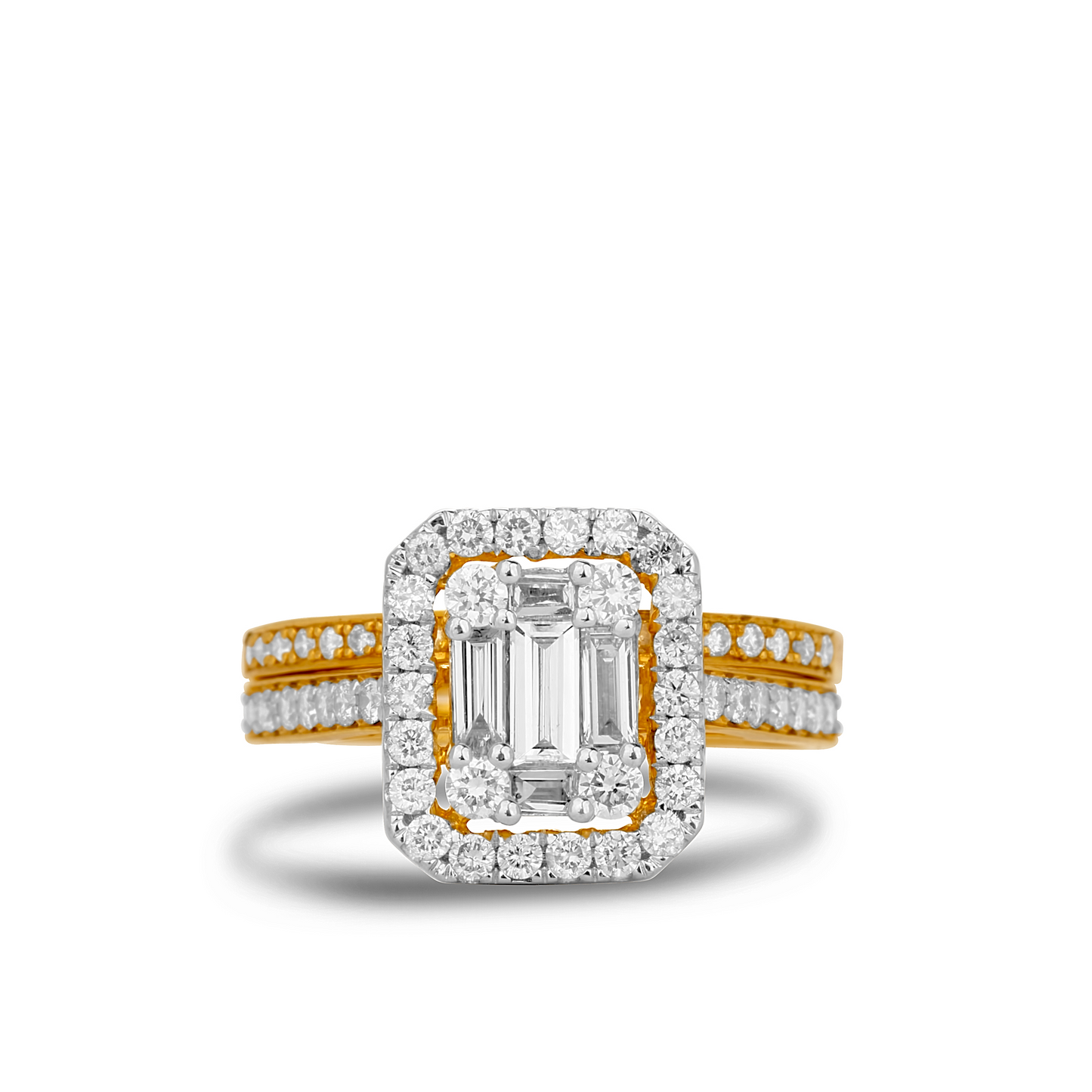 Royal Baguette Cut Natural Diamond Bride Set in 18K Gold