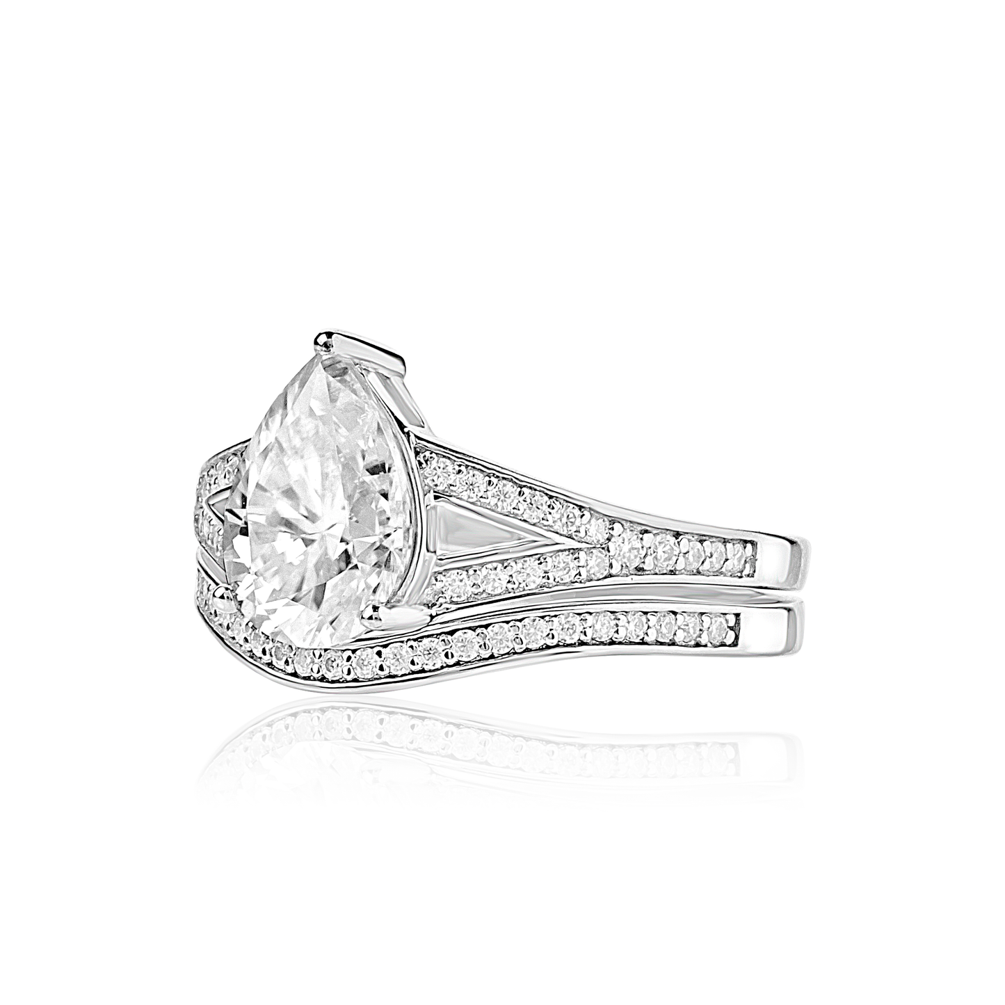 Split Shank Pear Cut Moissanite Bride Set in 925 Sterling Silver