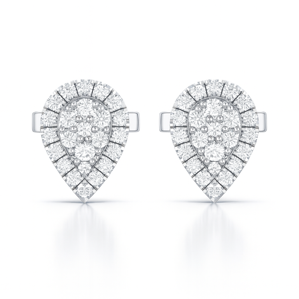 Pair of diamond teardrop earrings on a white background