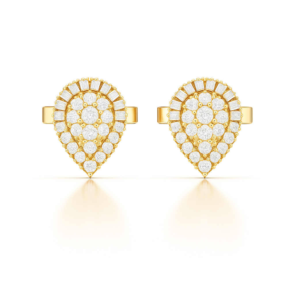 Gold and diamond earrings on a white background