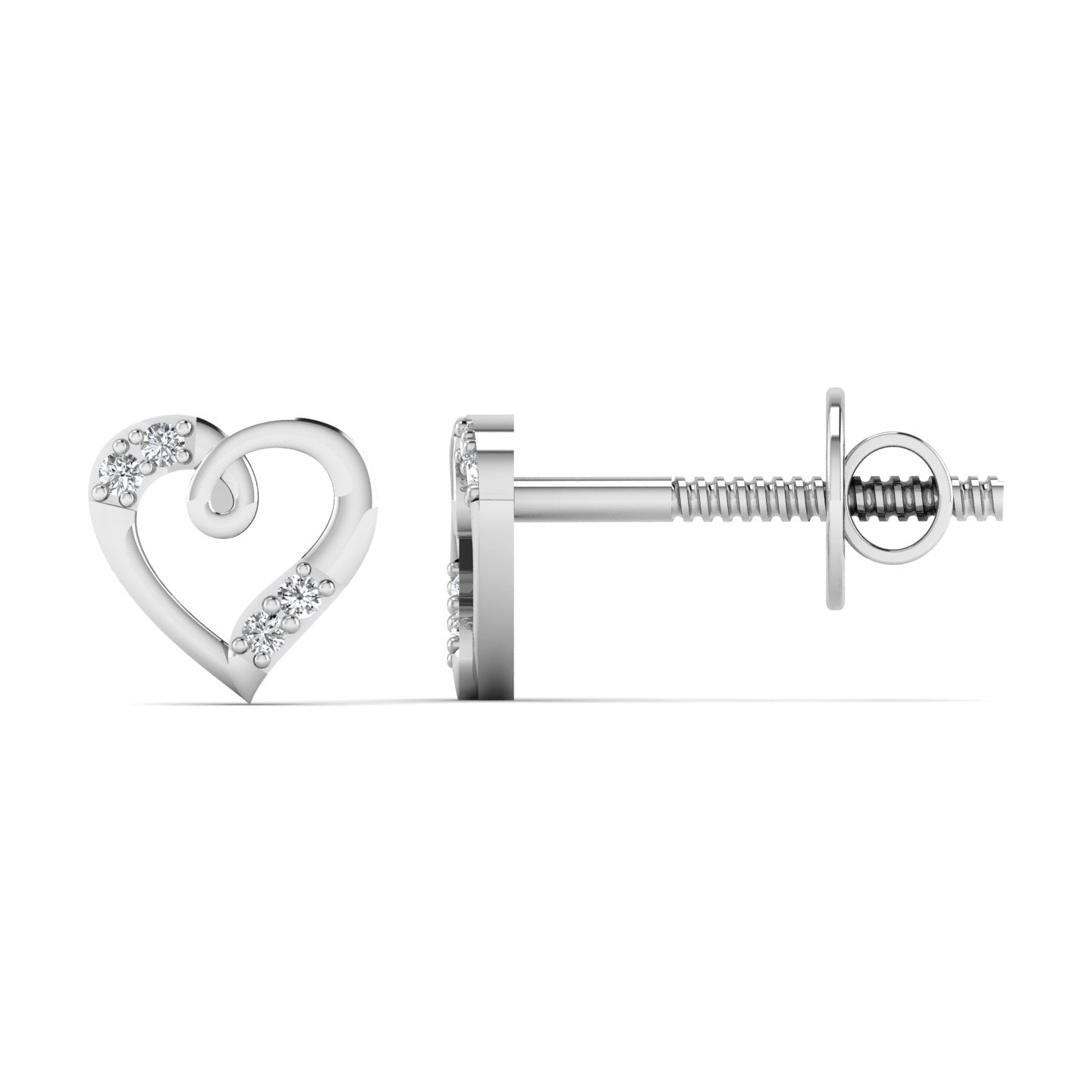 A pair of 18 karat gold earrings featuring round brilliant cut diamonds in a heart-shaped design, with visible diamond settings and post backs.