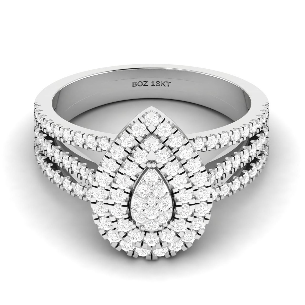 Lovely Pear Cut Diamond Cluster Engagement Ring in 18K Gold