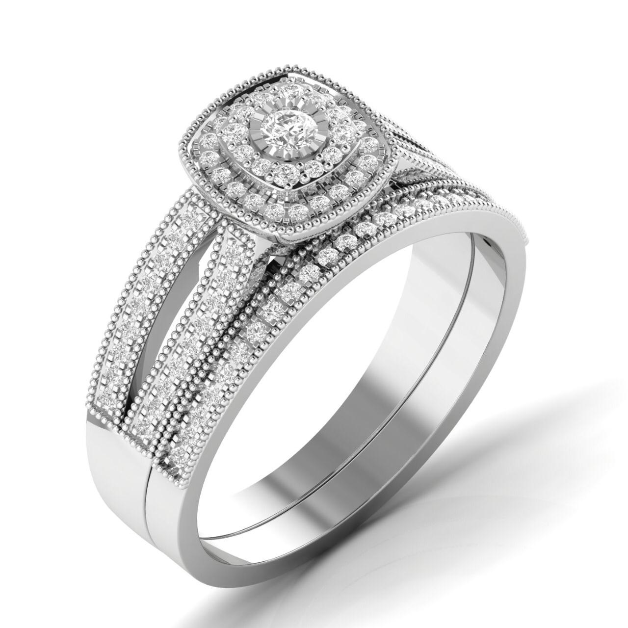 Cherry Cushion Cut Natural Diamond Cluster Bride Set in 18K Gold