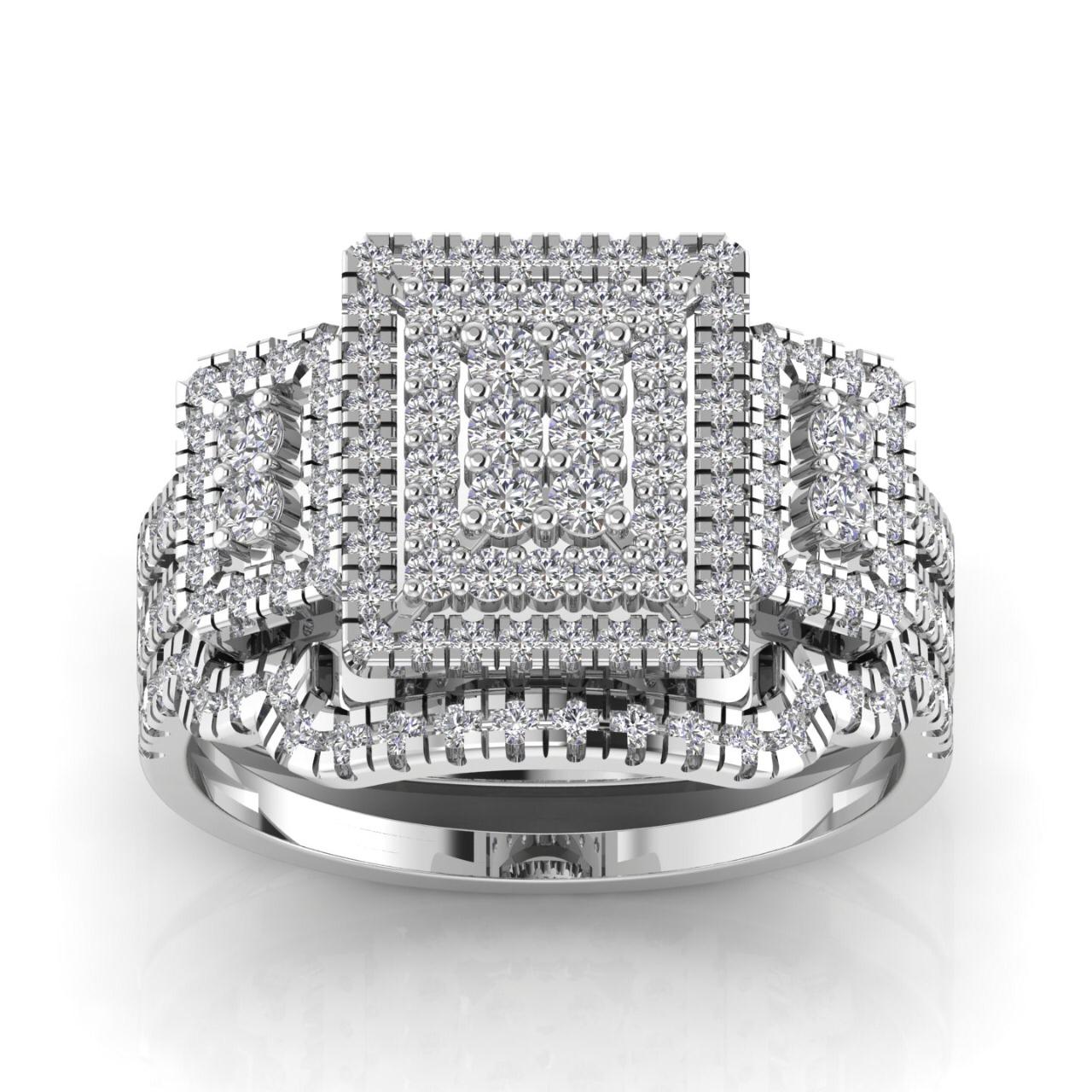 Regina Radiant Cut Natural Diamond Cluster Bride Set in 18K Gold