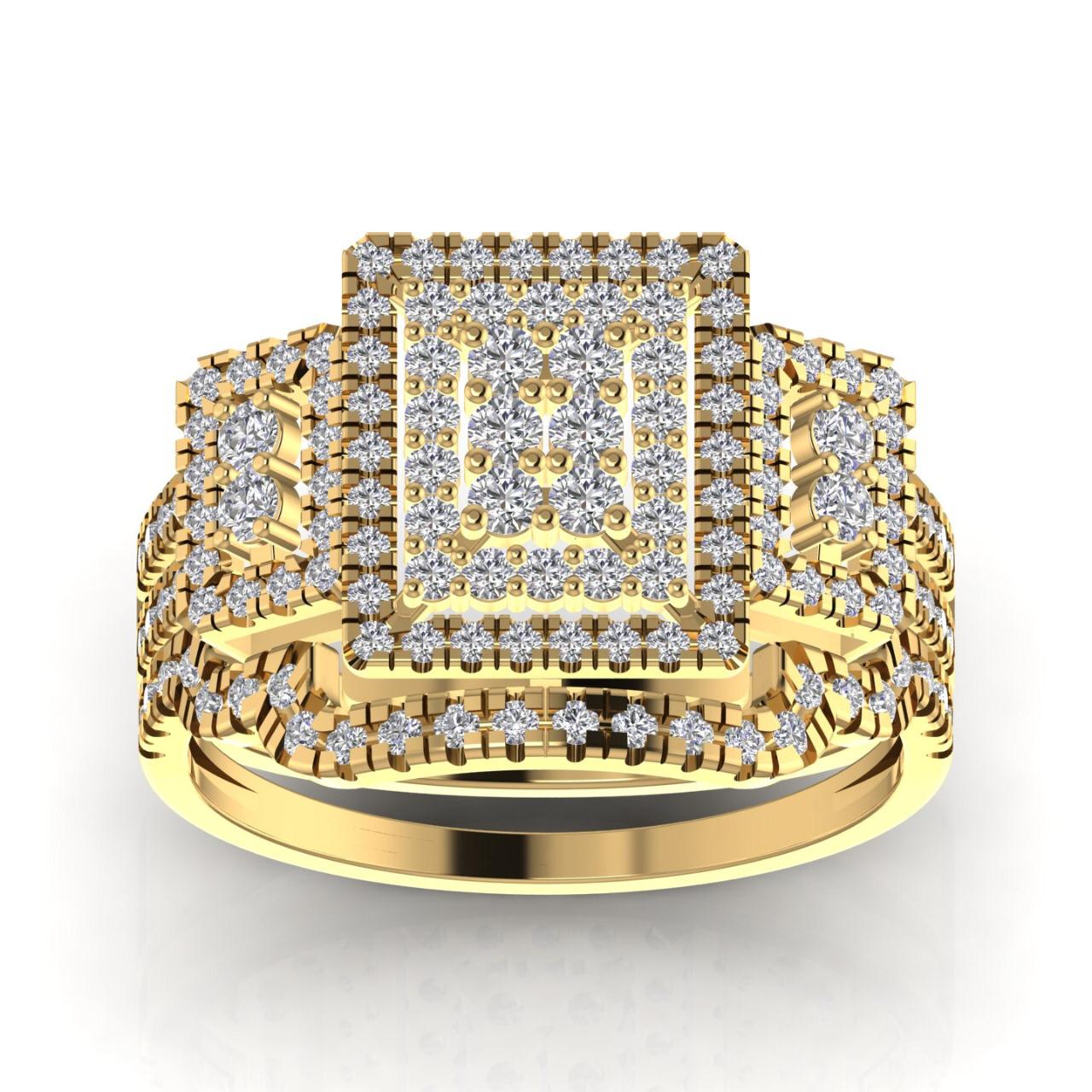 Regina Radiant Cut Natural Diamond Cluster Bride Set in 18K Gold