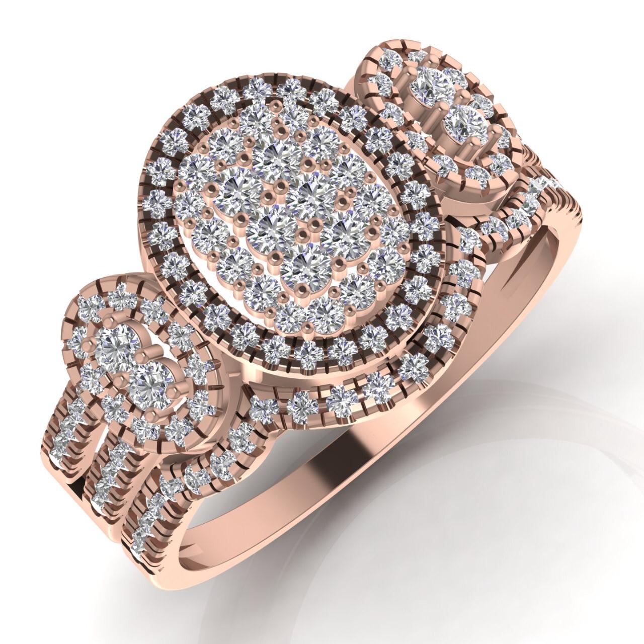 Regina Oval Cut Natural Diamond Cluster Bride Set in 18K Gold