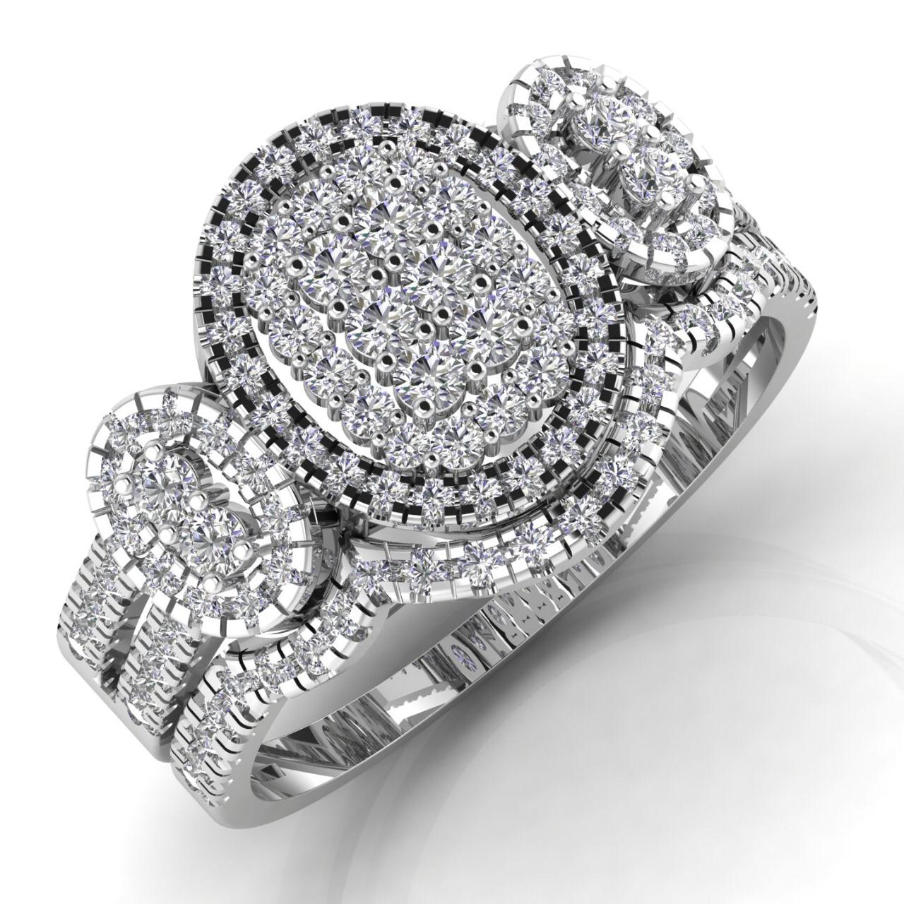 Regina Oval Cut Natural Diamond Cluster Bride Set in 18K Gold