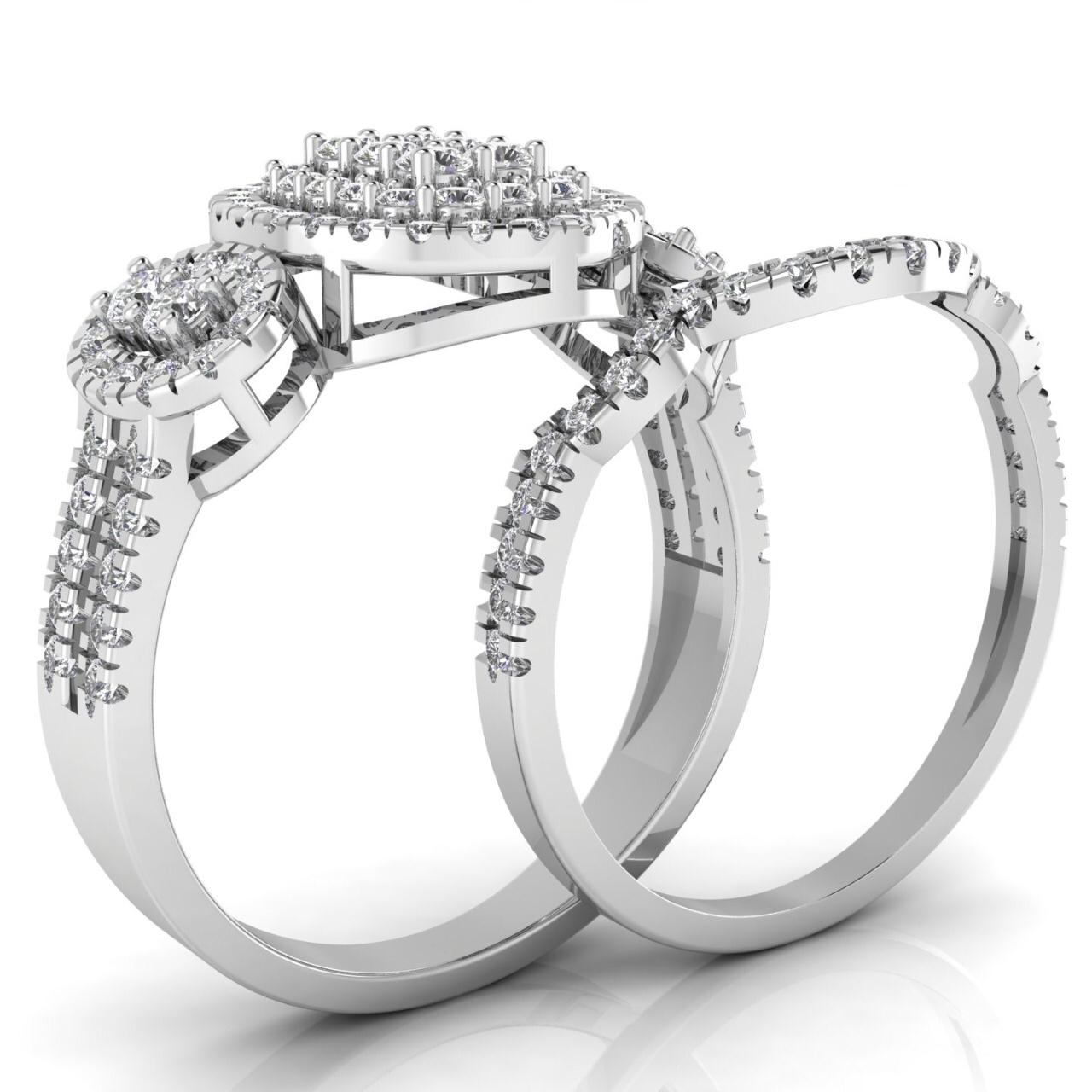 Regina Oval Cut Natural Diamond Cluster Bride Set in 18K Gold