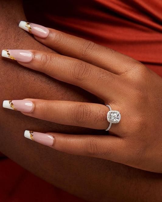 Tia Cushion Cut Natural Diamond & Moissanite Engagement Ring in 18k Gold