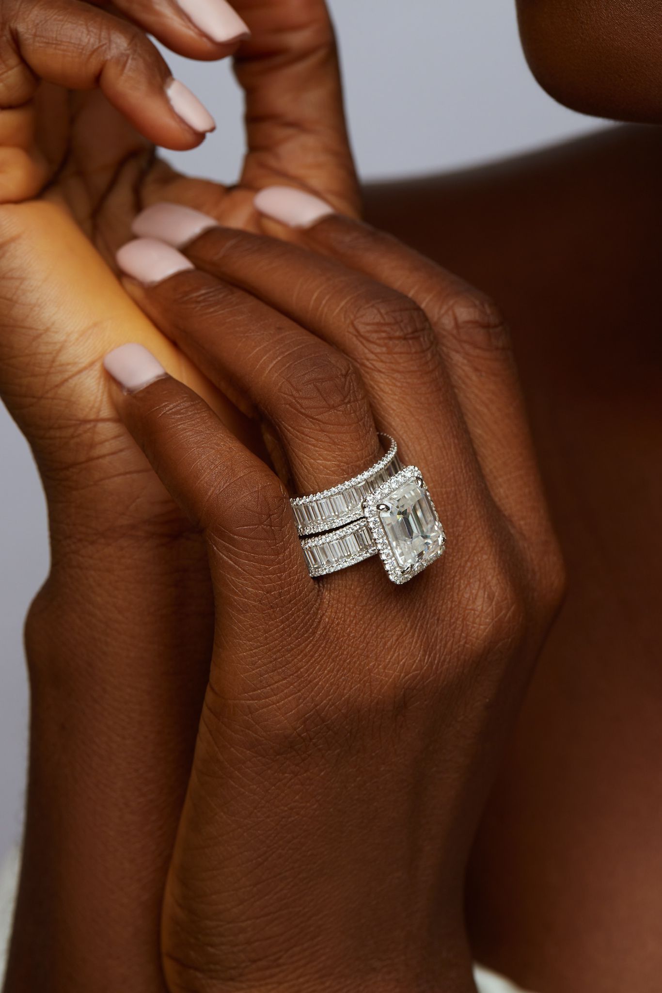 Liz Radiant Cut Moissanite Bride Set in 18K Gold