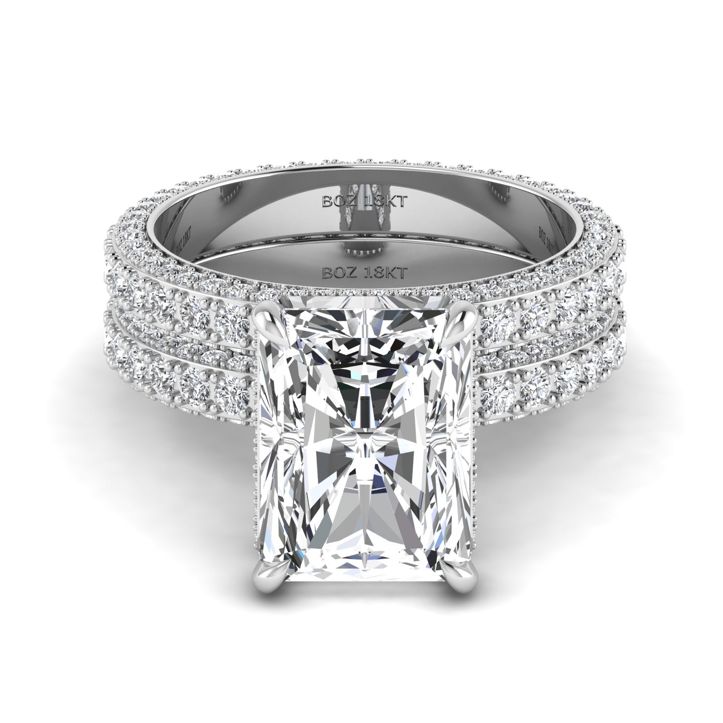 Amina Radiant Cut Moissanite Bride Set in 18K Gold