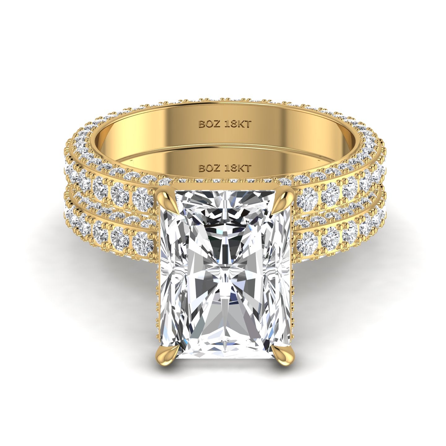 Amina Radiant Cut Lab Grown Diamond Bride Set in 18K Gold