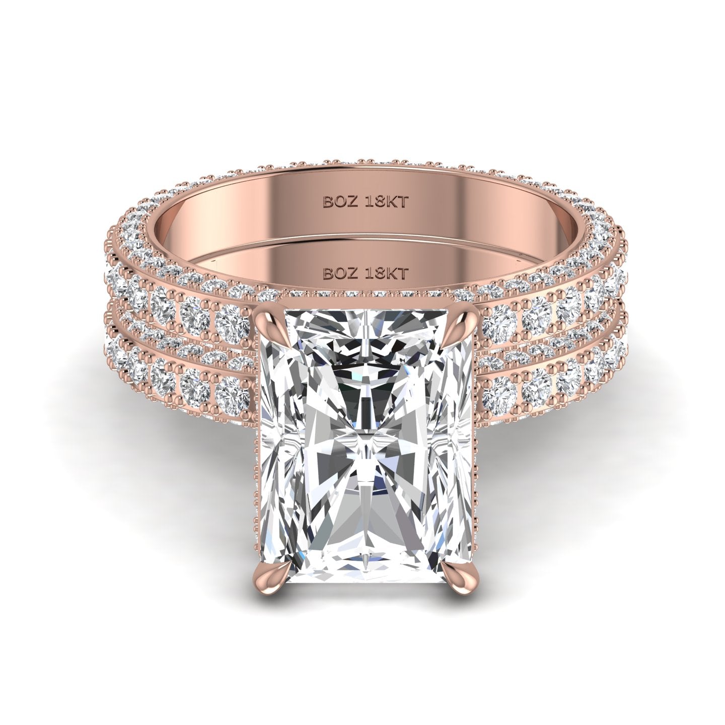 Amina Radiant Cut Lab Grown Diamond Bride Set in 18K Gold