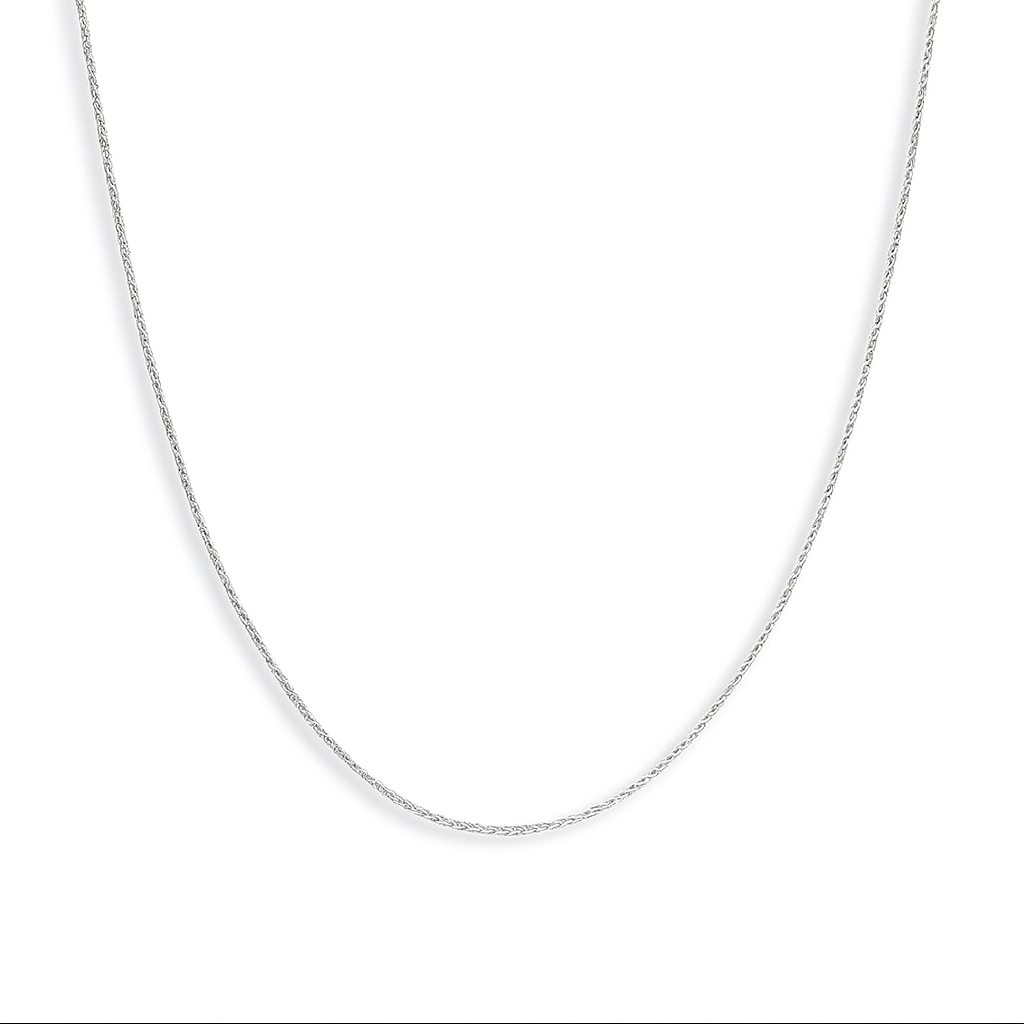 Silver chain necklace on a white background